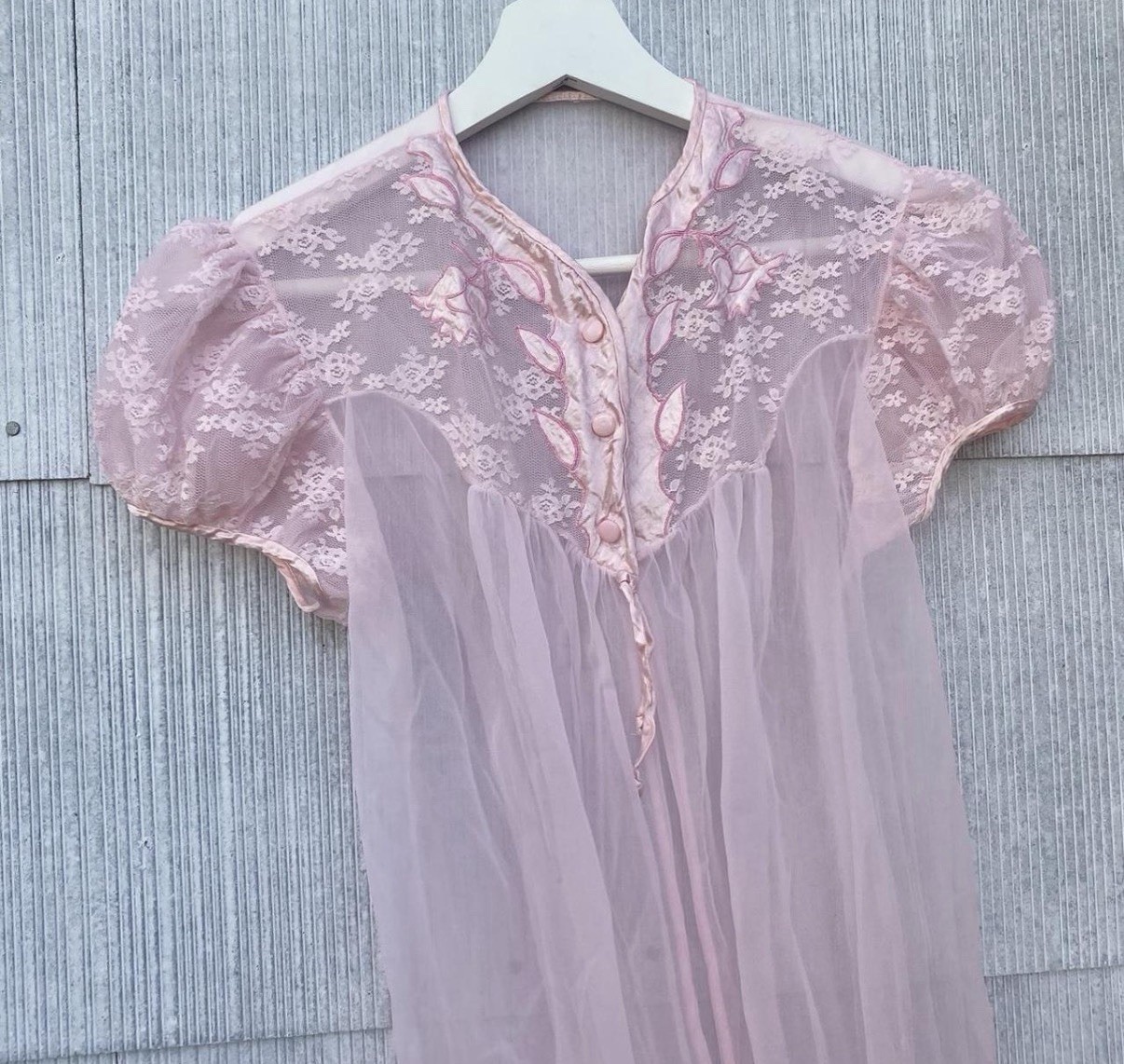 Vintage Movie Star Pink Babydoll Nightgown, 1960s-1970s Peignoir Robe Size L