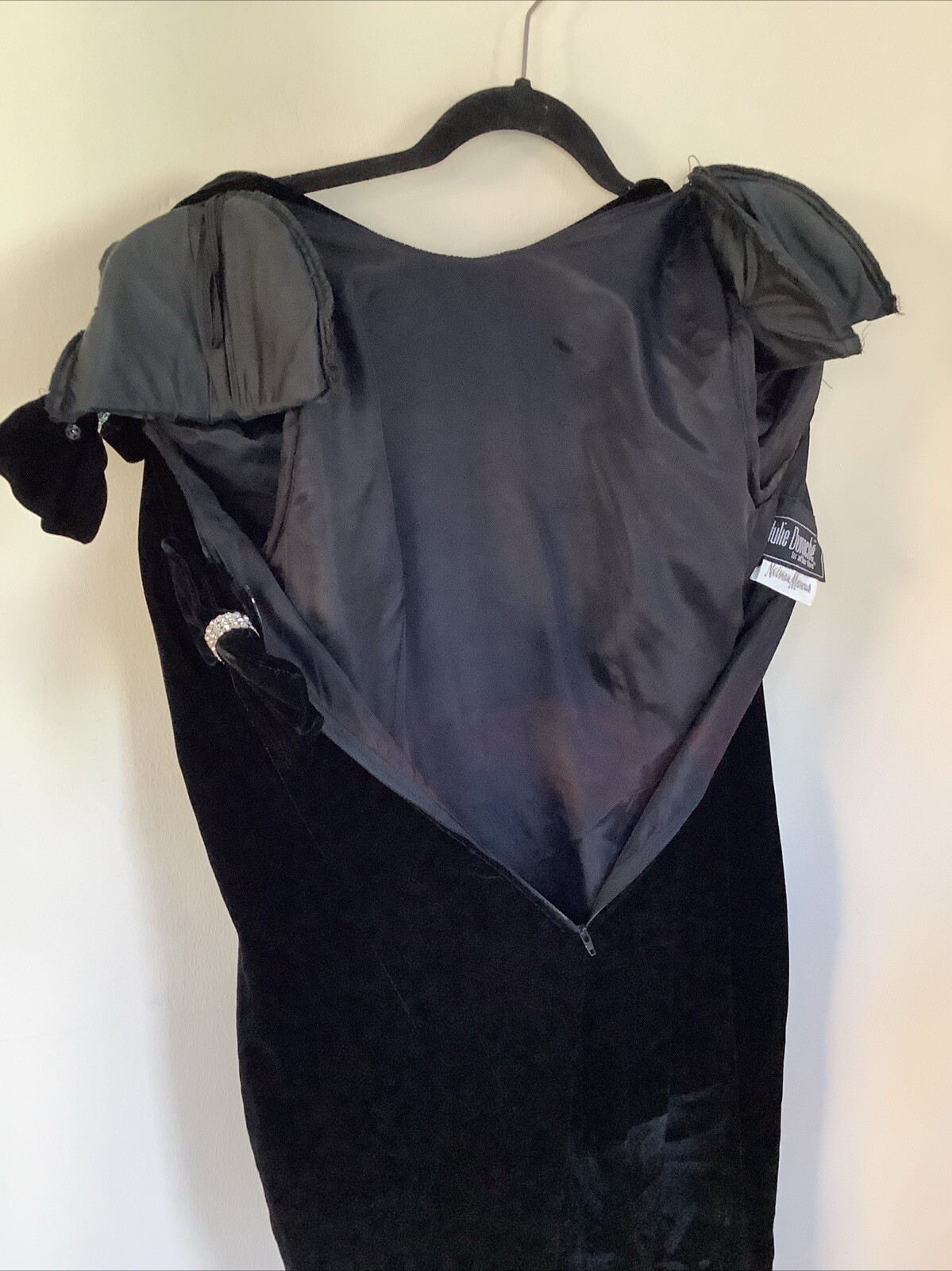Vintage Julie Duroche 12 After Five Neiman Marcus Jewled Bows Velvet MIDI Dress