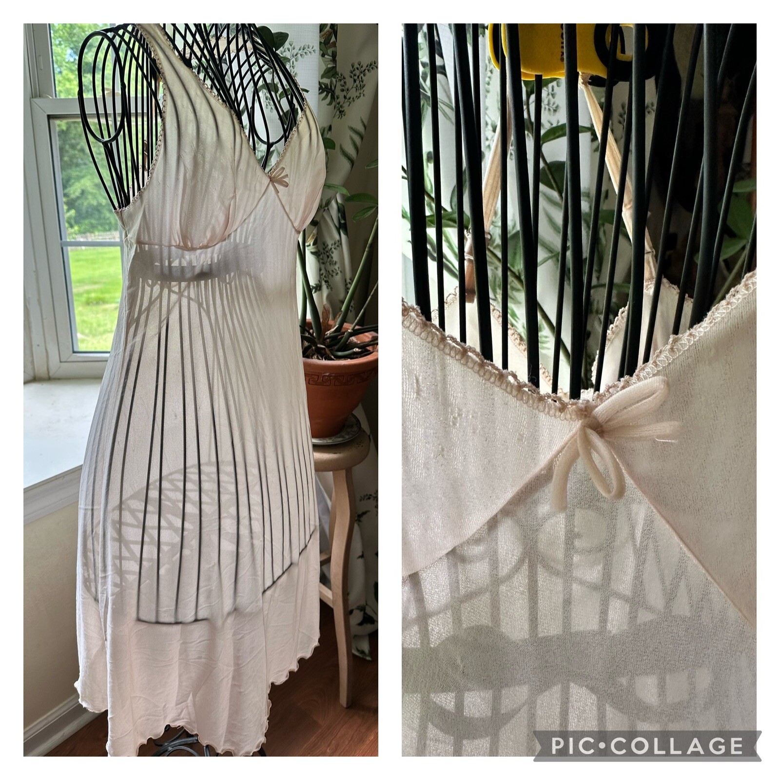 VTG 70s Vassarette Full Slip Dress Sheer Nude Lettuce Edge 34A