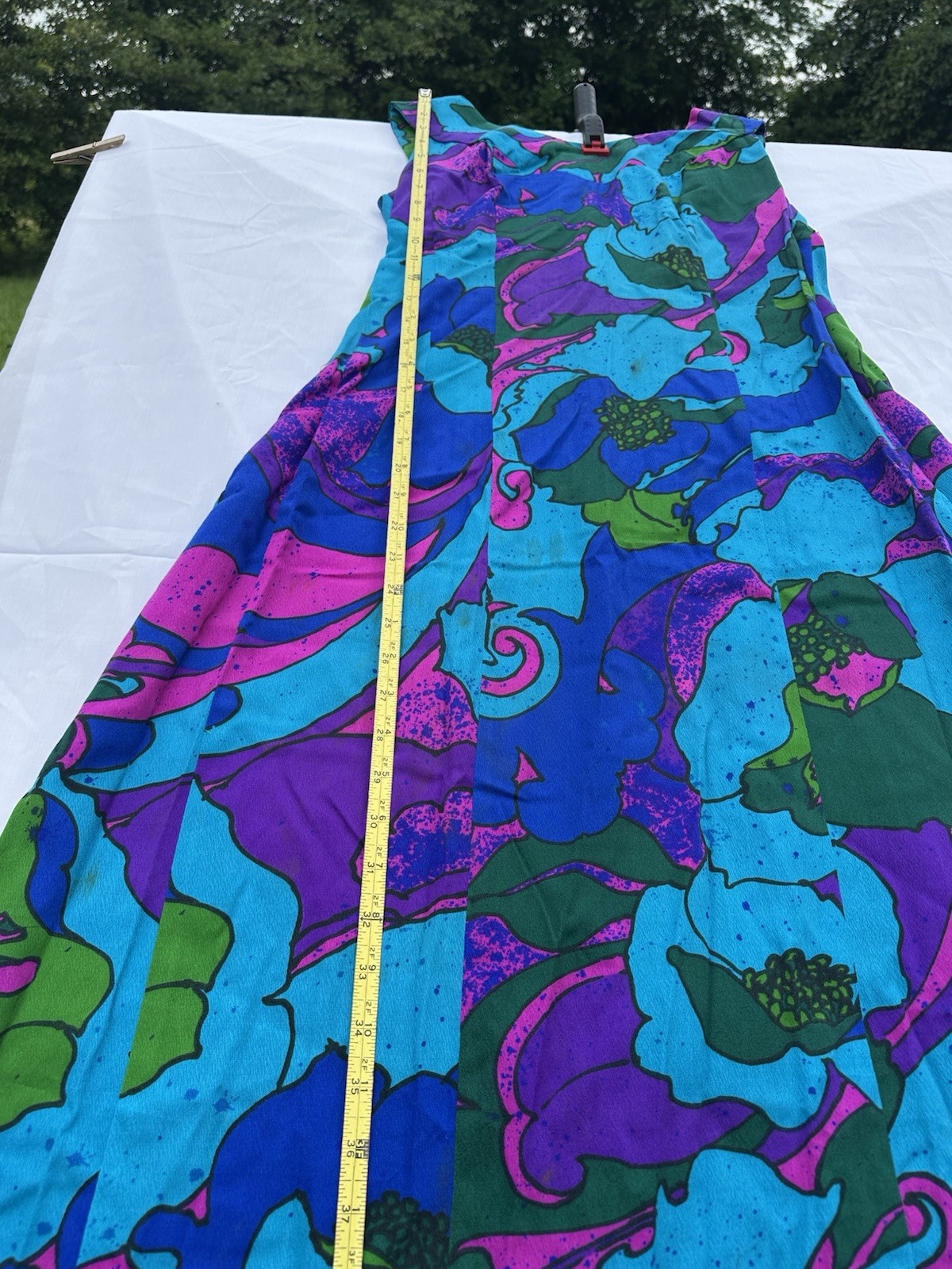 Vintage 60s Lilia Honolulu Handmade Womens Maxi Dress Polynesian Floral Tiki