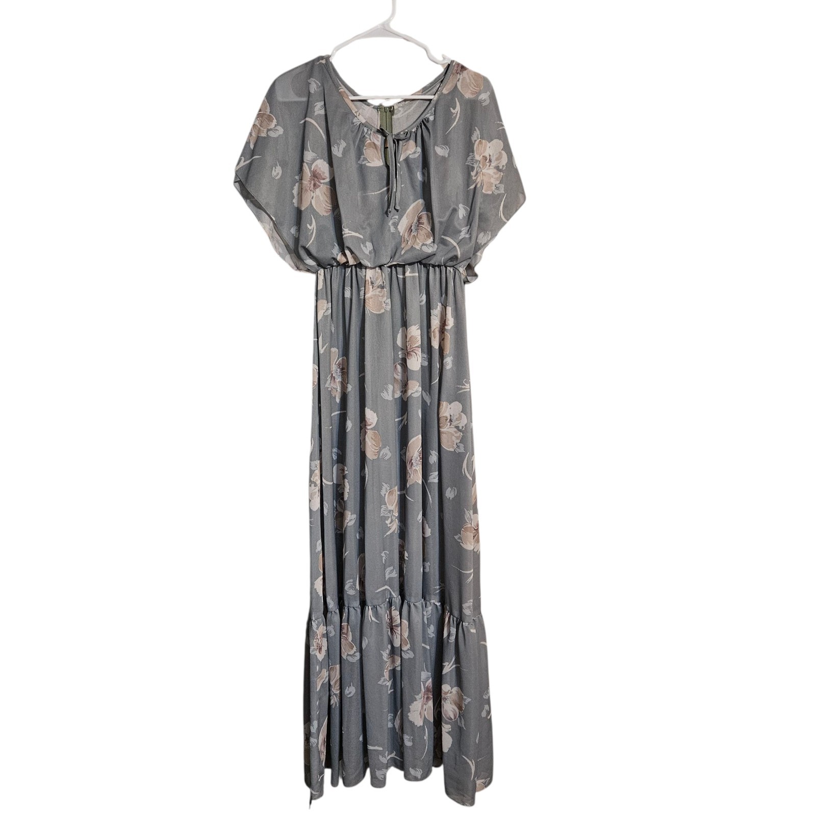 Candi Jones Maxi Dress Floral 70s 80s Party Flutter Sleeve Sz S Retrocore Vtg