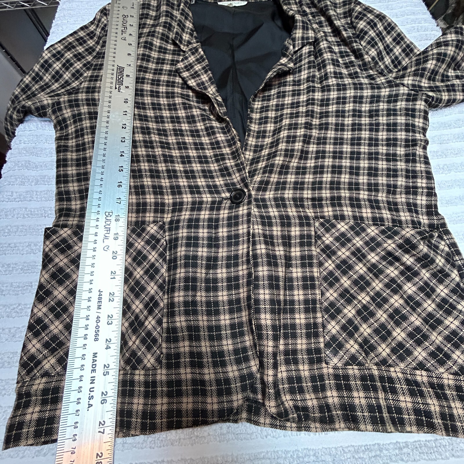 Vintage ILGWU David Benjamin Women’s Plaid Blazer Large Single-Breasted Brown
