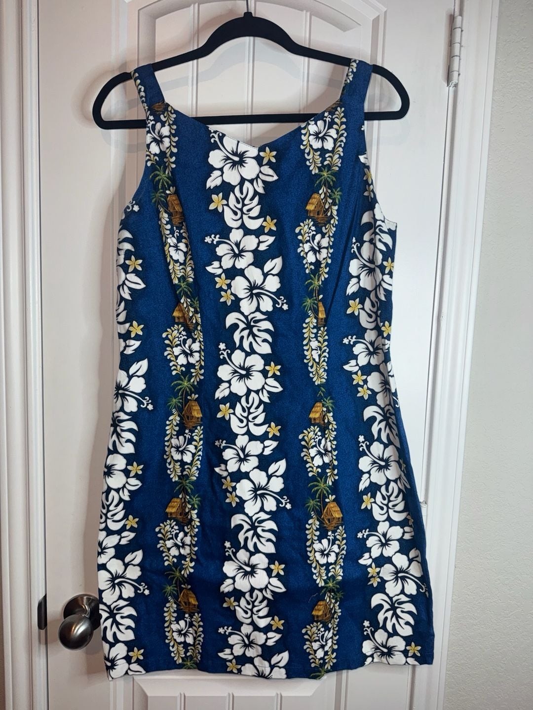 Vintage Kilani Hawaiian Blue Hibiscus Floral 100% cotton Dress vacation