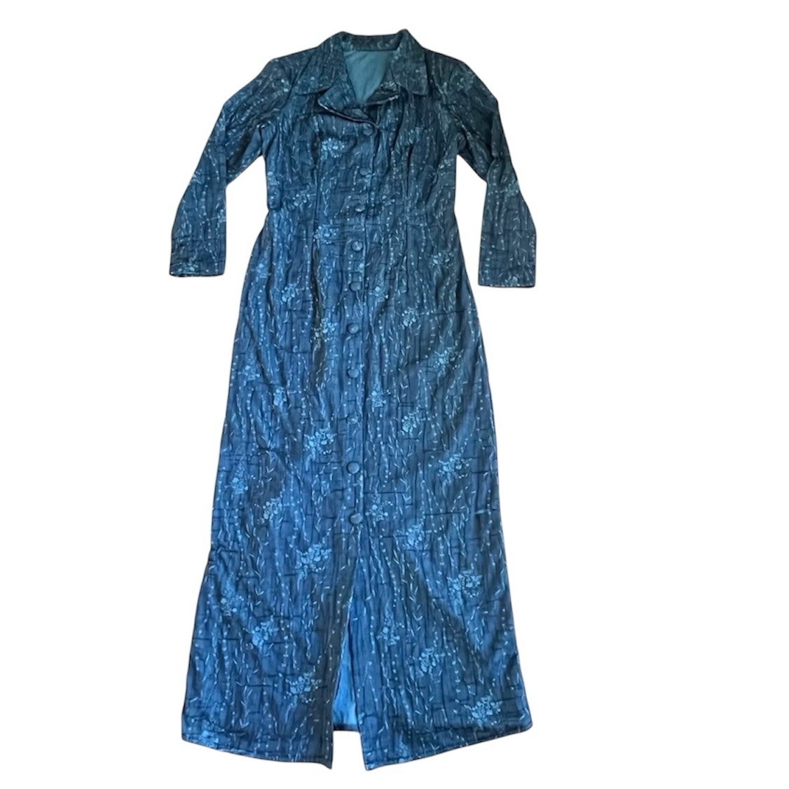 Vintage 1960s Dress Long Floral Womens Brocade Taffeta Nylon Appliqué XS/S