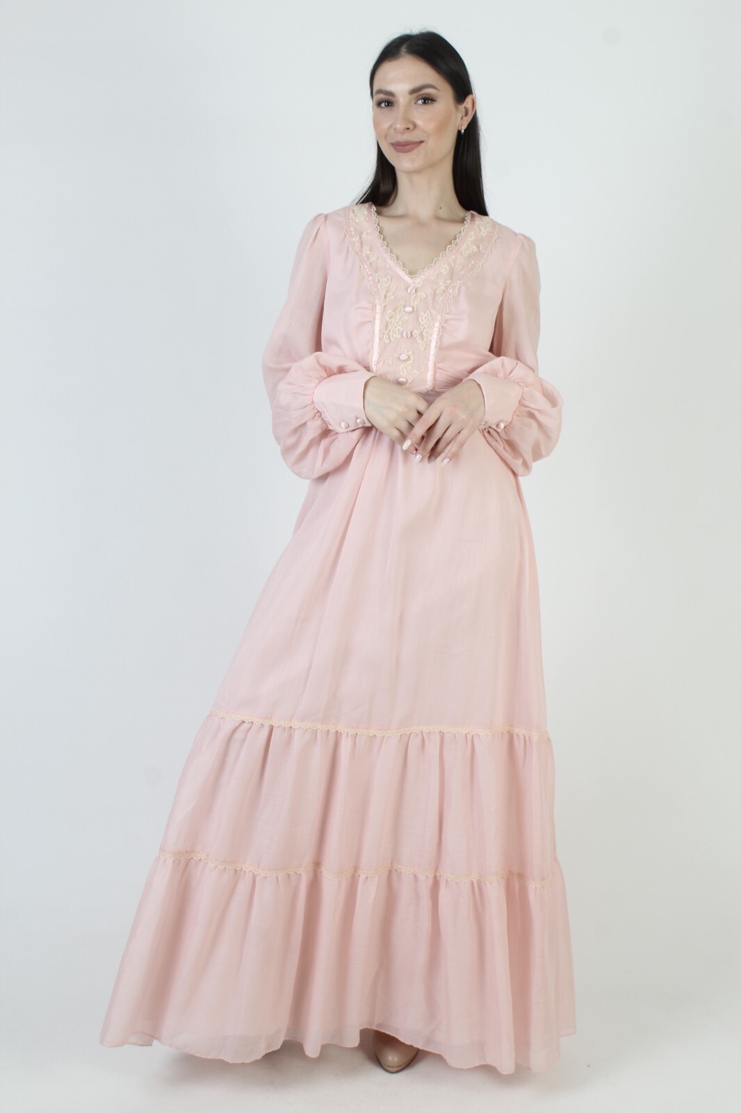 Vintage Candi Jones California Dress Pink Barbiecore Prairie Victorian Maxi Gown