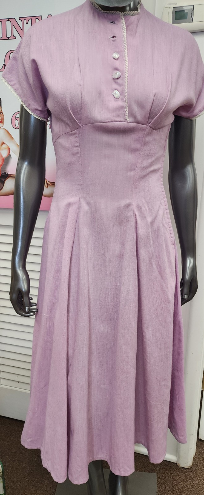 Lavender & White Cotton Day Dress Vintage Rockabilly Pin up Vintage 1940’s
