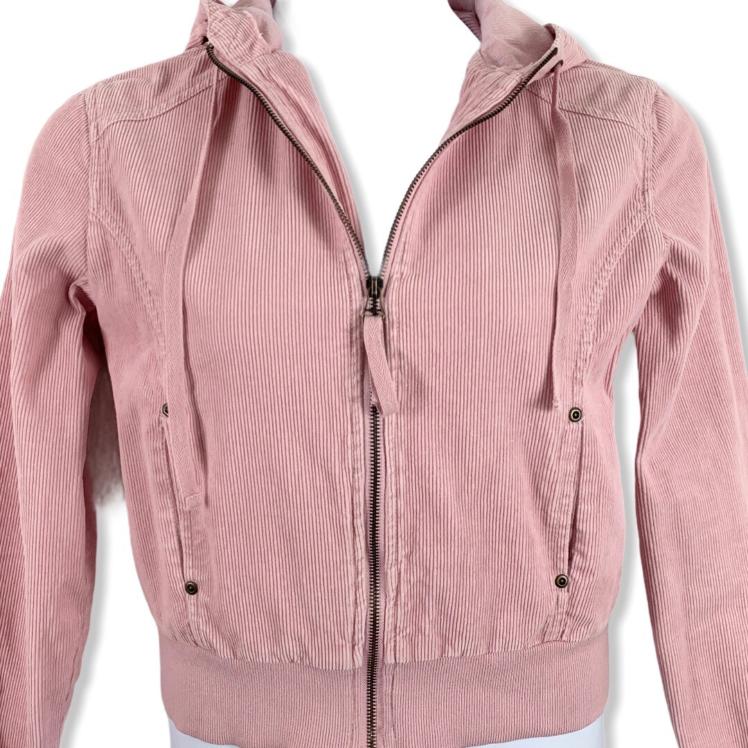 Vintage Corduroy Jacket Size 10 Clio Cropped Pink Hooded Pockets Y2K FLAW