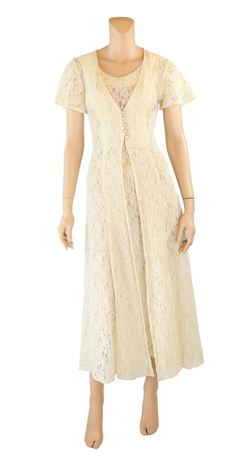 Unbranded Vintage 80s 90s Ivory Lace Party Dress sz 10