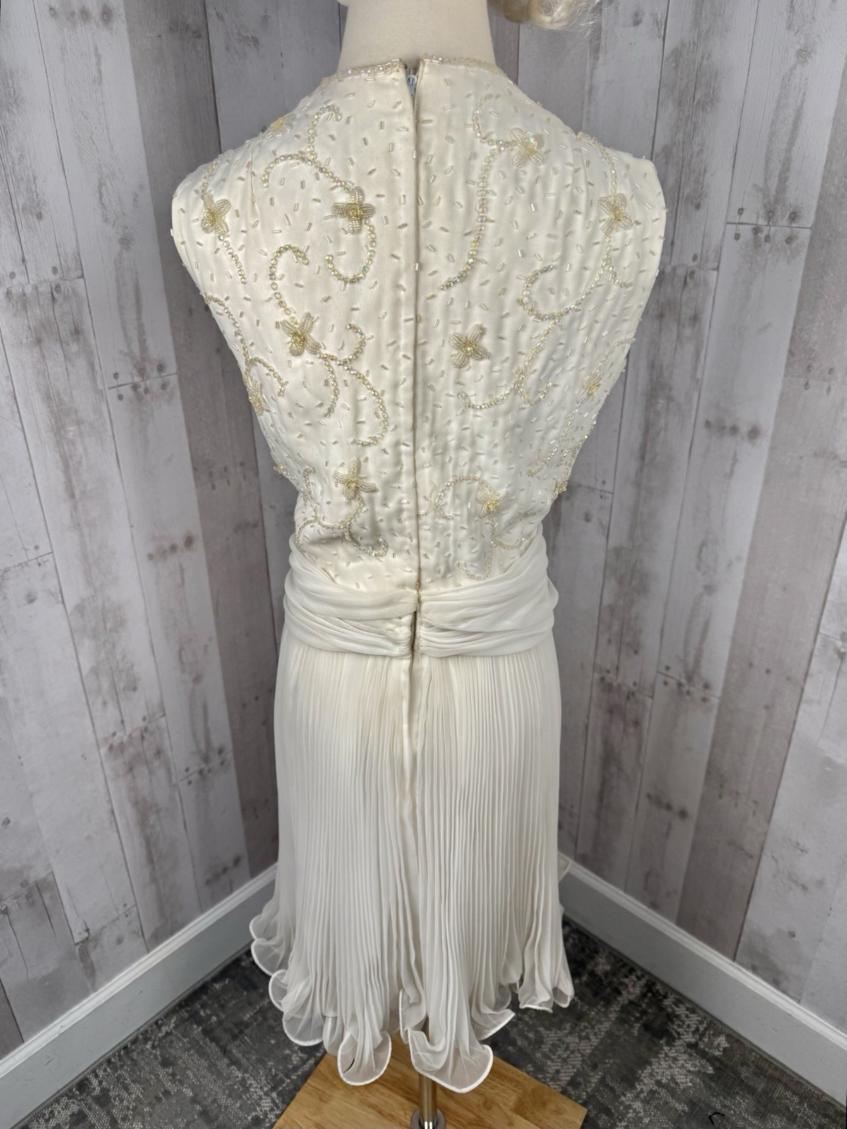 Vintage 1960s DRESS White Jack Bryan Beaded Evening Cocktail Party Gown S/M