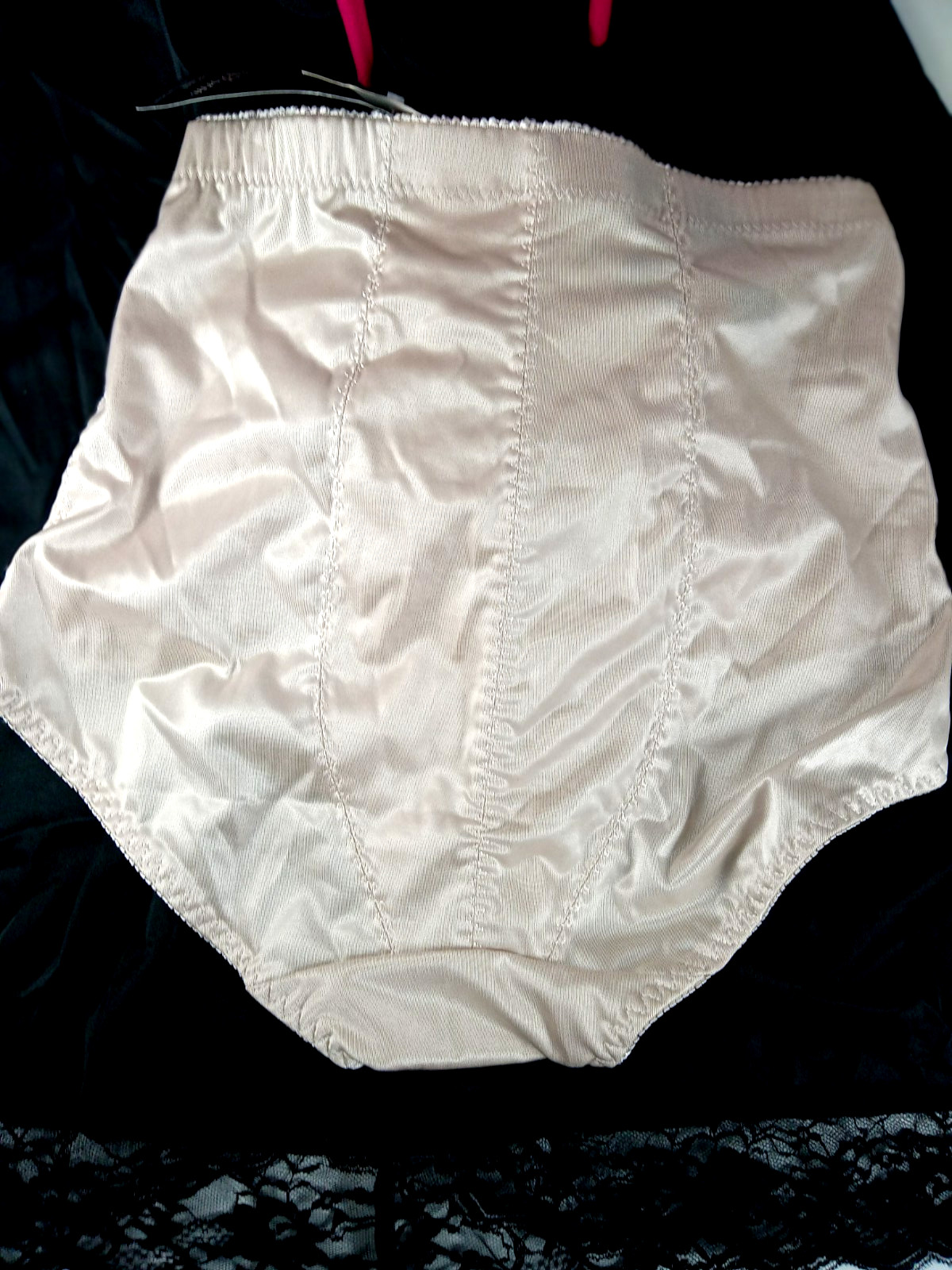 SZ 1X VTG SILKY SATIN & LACE SHIMMERY SHINE PIN UP PANTIES TUCK GIRDLE FIRM