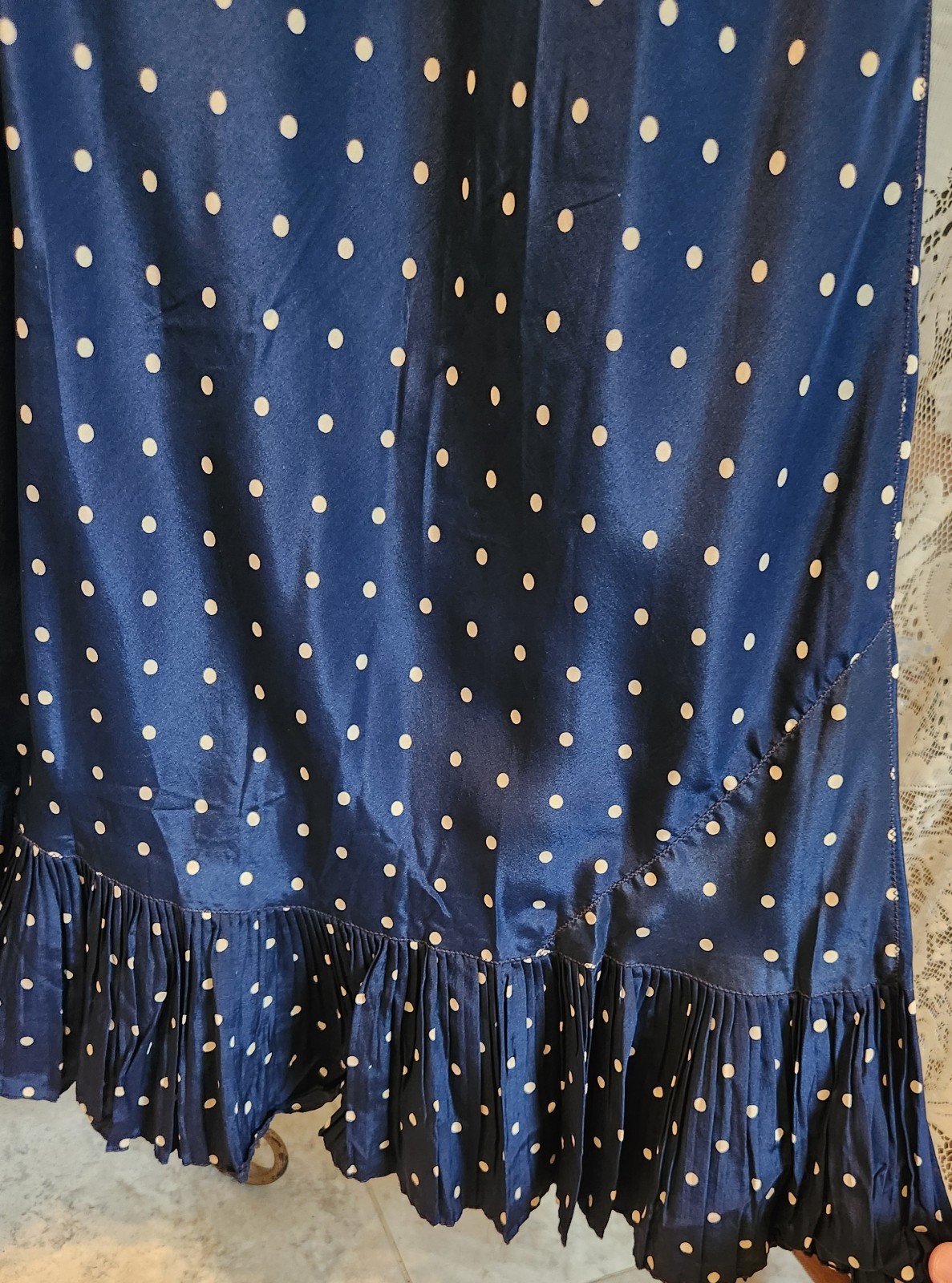 Vintage 1930s Sleeveless Navy Blue Polka Dot Dress Keyhole Back