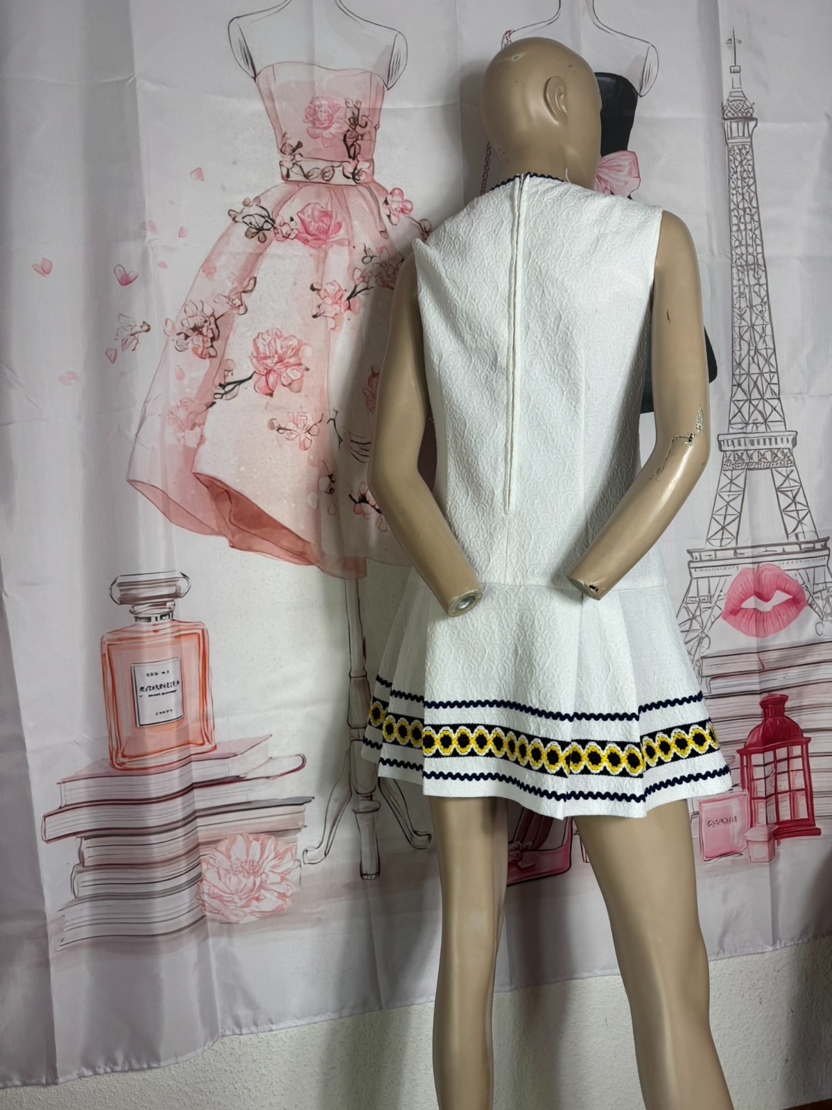 Vintage 70s Mini Dress Relief Texture Border Micro Dress Riviera Style S 34-38