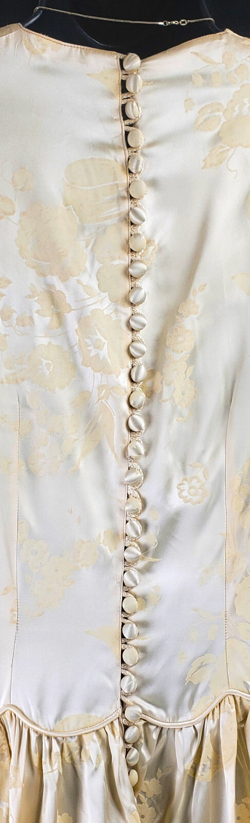 1930’s-40s VTG Ivory Flocked Satin Wedding Gown Dress Sweetheart Neckline Small