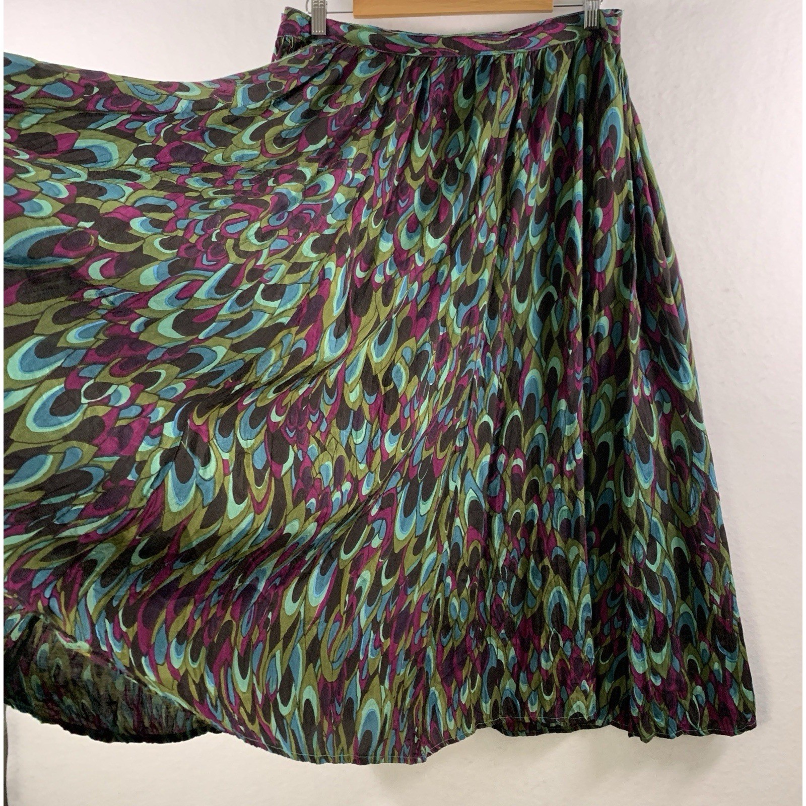 VTG 90s Gauzy Boho Chic Statement Midi Skirt M Resort Festival Scarf Print Flowy