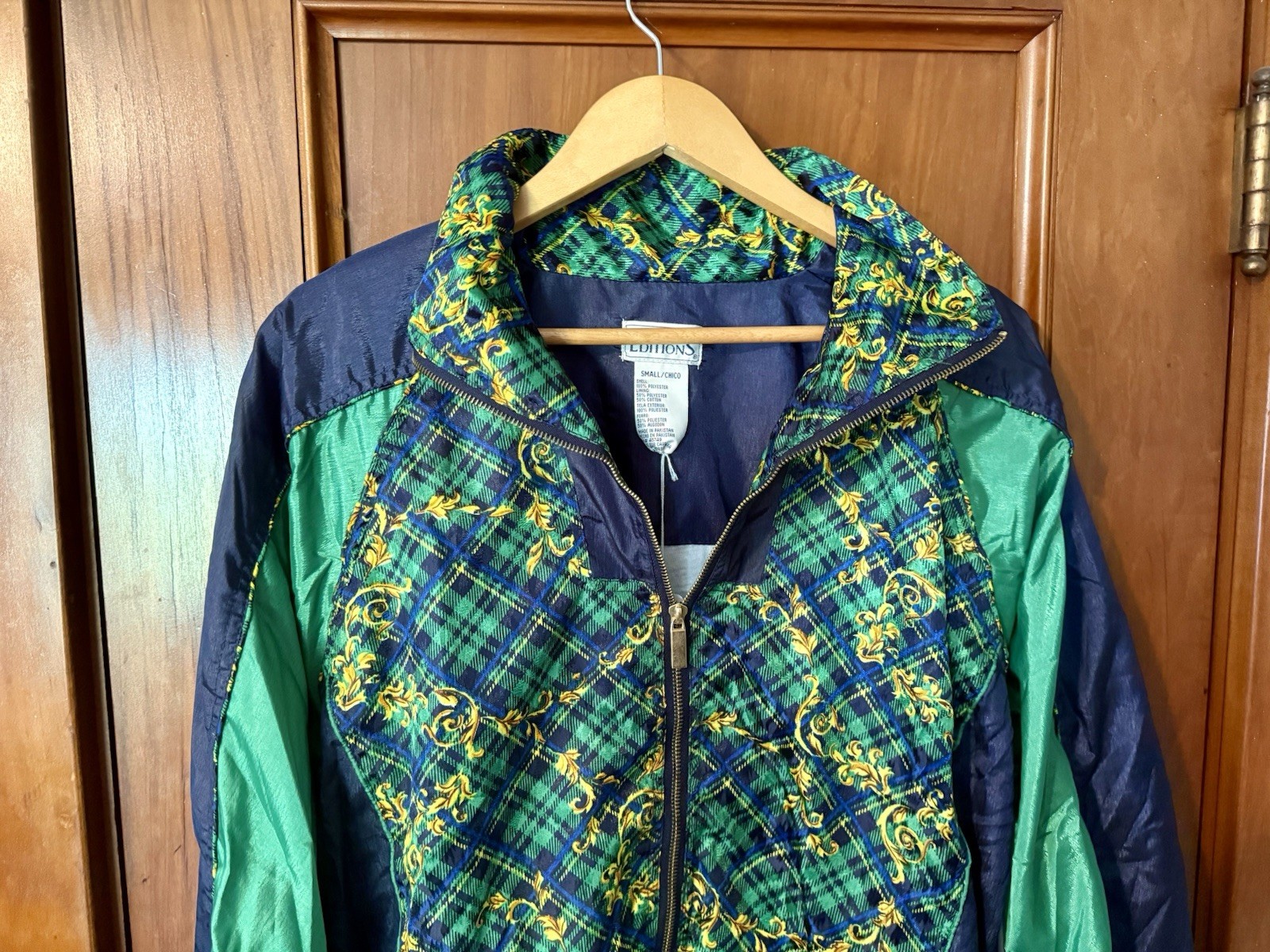 Vintage 90s Basic Editions Navy Blue/Green/Yellow Full Zip Wind Breaker Womens S