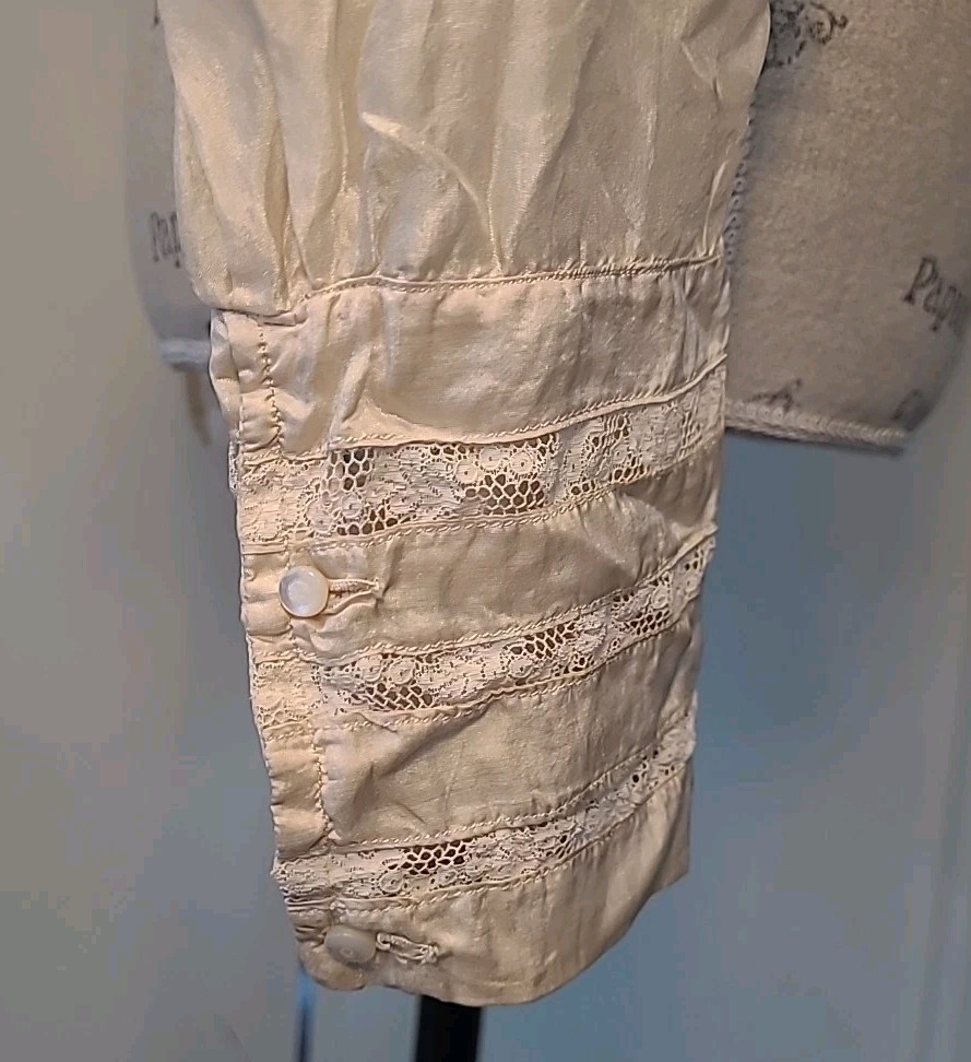 Antique 1800s 1900s Silk Lace Blouse M/L Edwardian Victorian Gothic Pearl Button