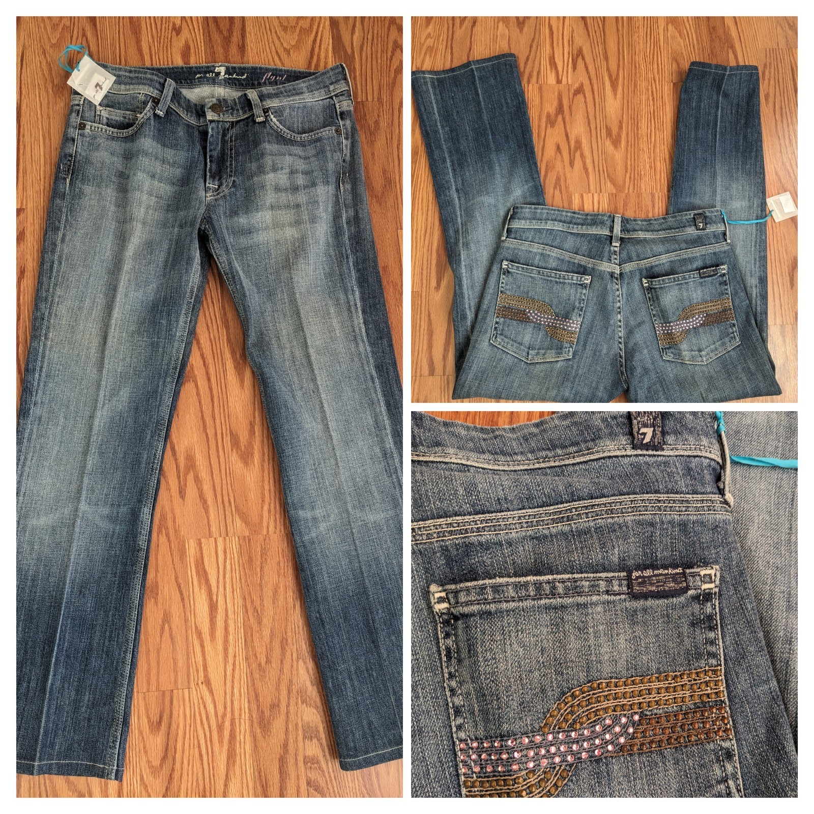 Vintage Y2K 7 For All Mankind Jeans Ultra Low Rise Flynt Embellished Pockets 28