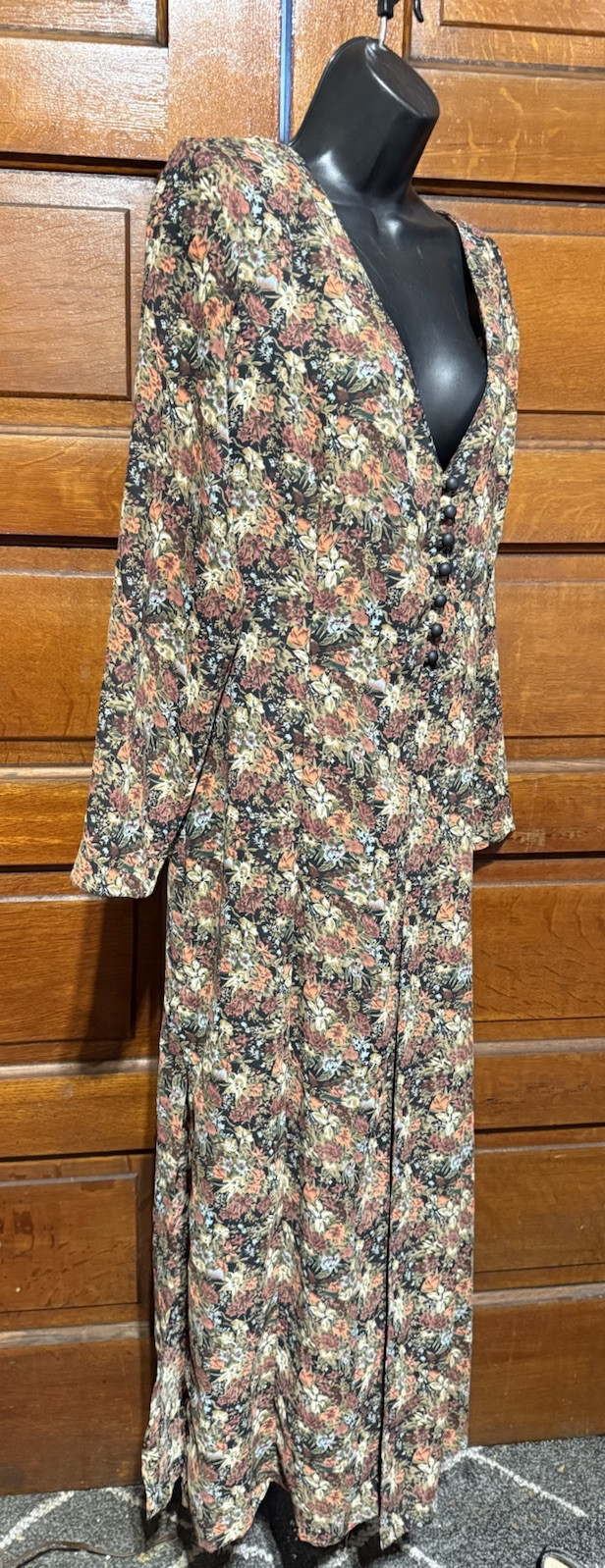 Vintage 90s Elisse Dress Floral Rayon Grunge Goth 13/14 Adult X-Large