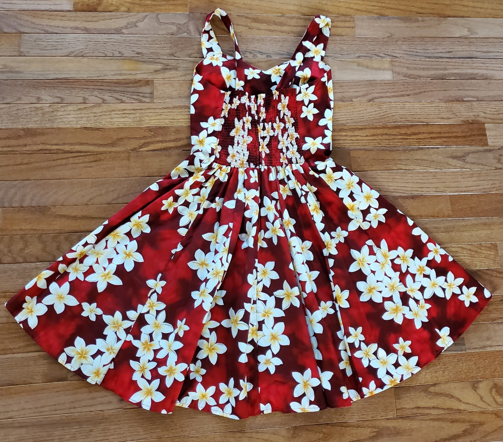 Royal Hawaiian Creations Red Plumeria Floral Print Strap Mini Sundress Size S