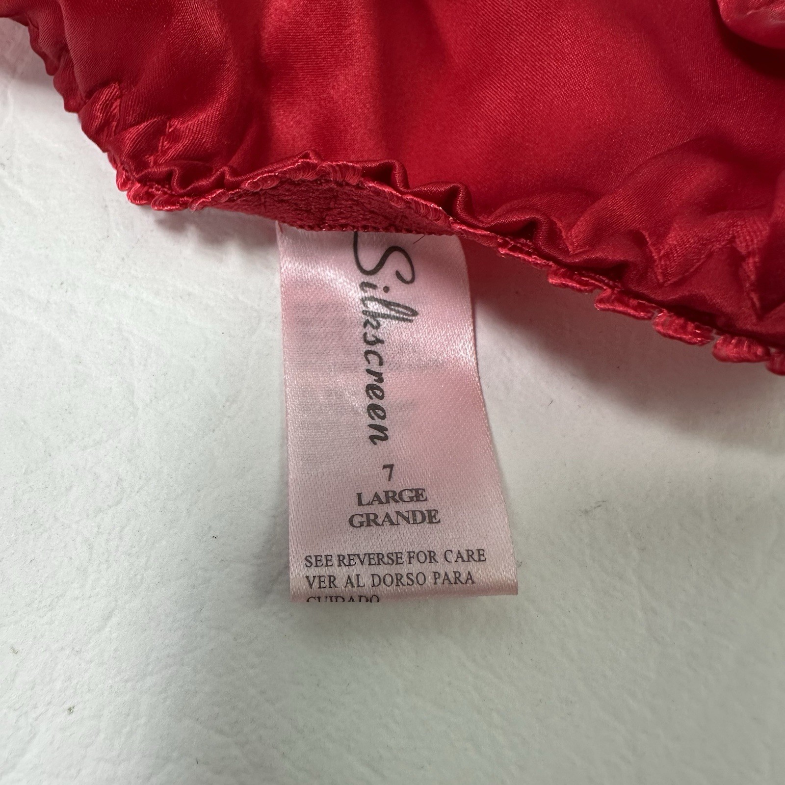 Vintage Silkscreen Silk String Panties Sz 7 Large Embroidered Coquette Bow Pearl