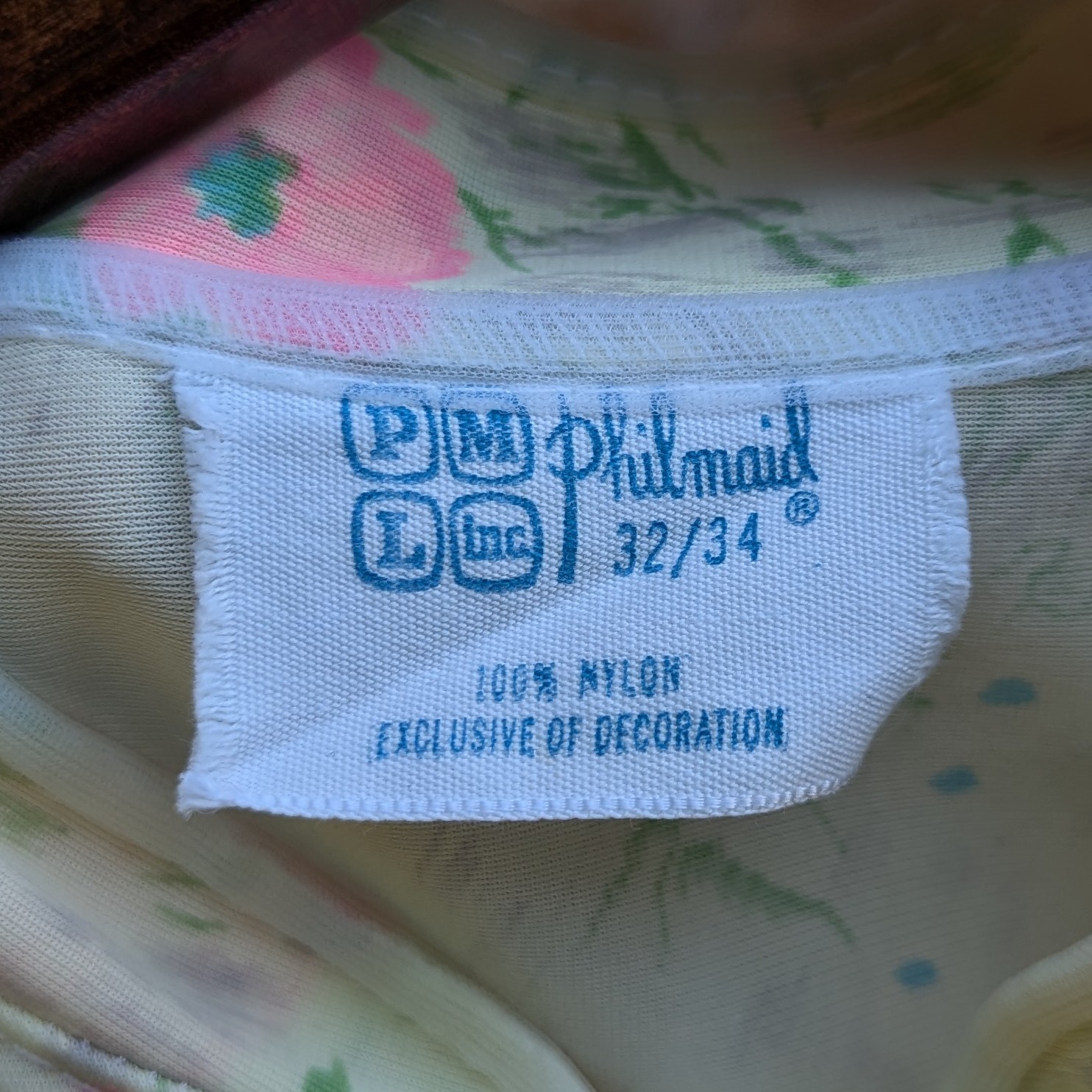 Vtg 1960s Philmaid Floral Yellow Nylon Nightgown Small Sleep Gown Grannycore