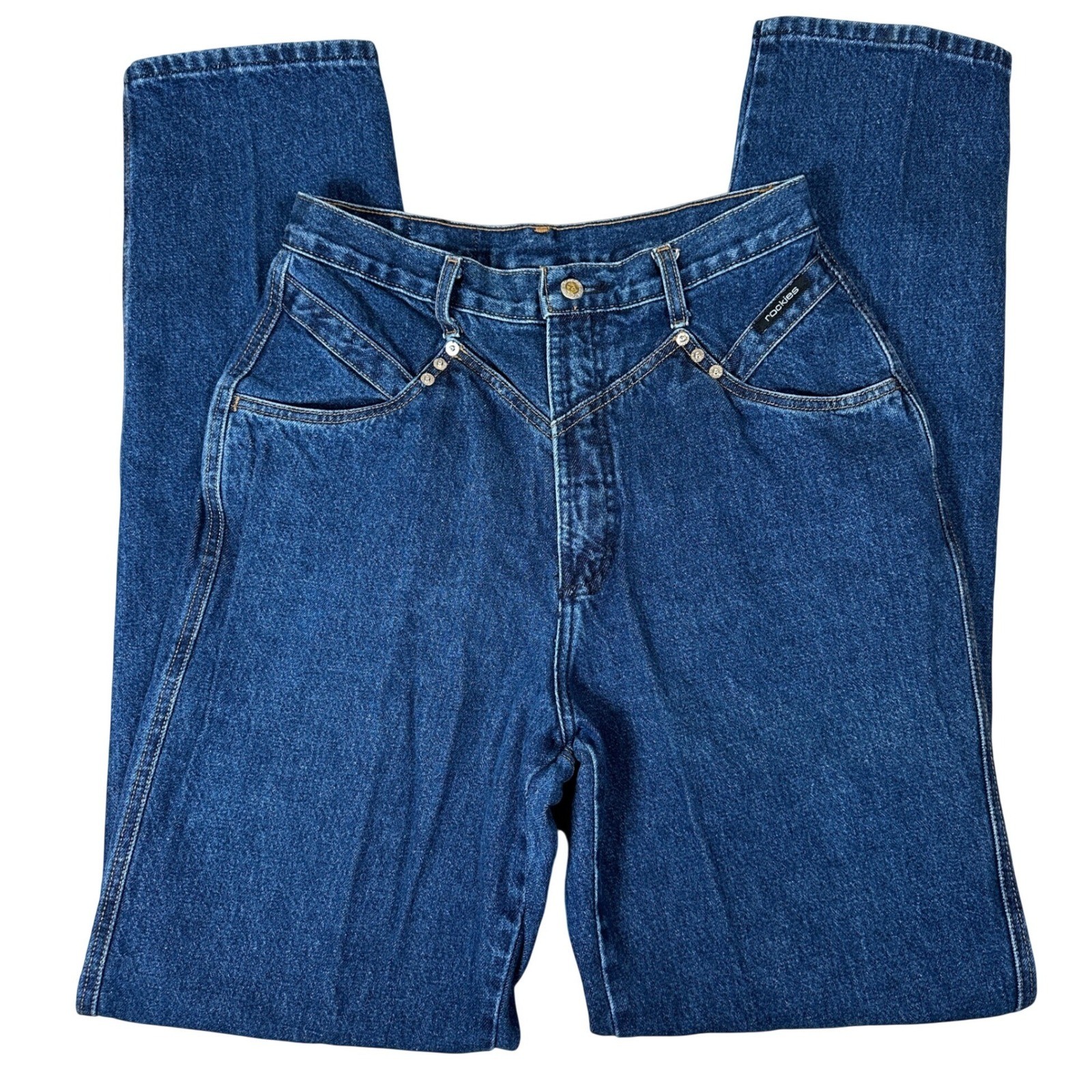 Vintage Rockies High Rise Western Mom Jeans Dark Wash Blue Denim 90s Bareback