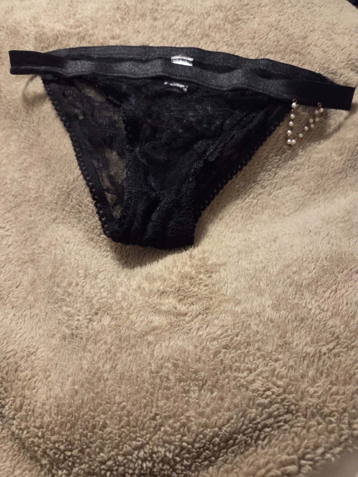 NEW Vintage Low Rise Shiny Band Sexy Black Lace Bikini Panty Medium 6