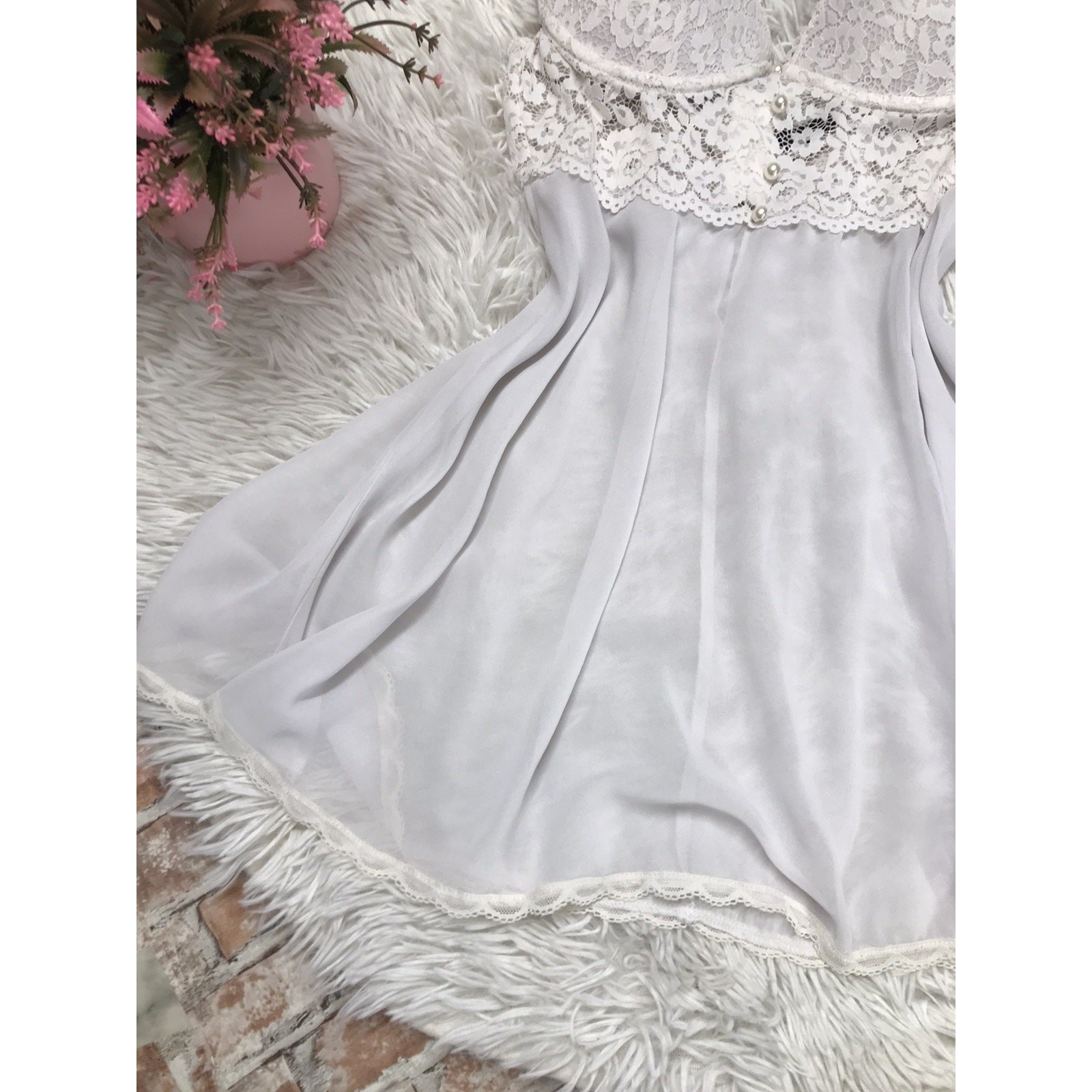 Vintage Seductive Wear By Cinema Etoile Babydoll Sm Sheer White W/ Pushup Bra