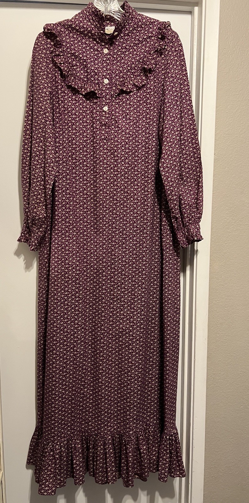 VTG Joseph Magnin Clouds By A.W. Boho Prairie Dress Sz L Purple Floral Ruffles