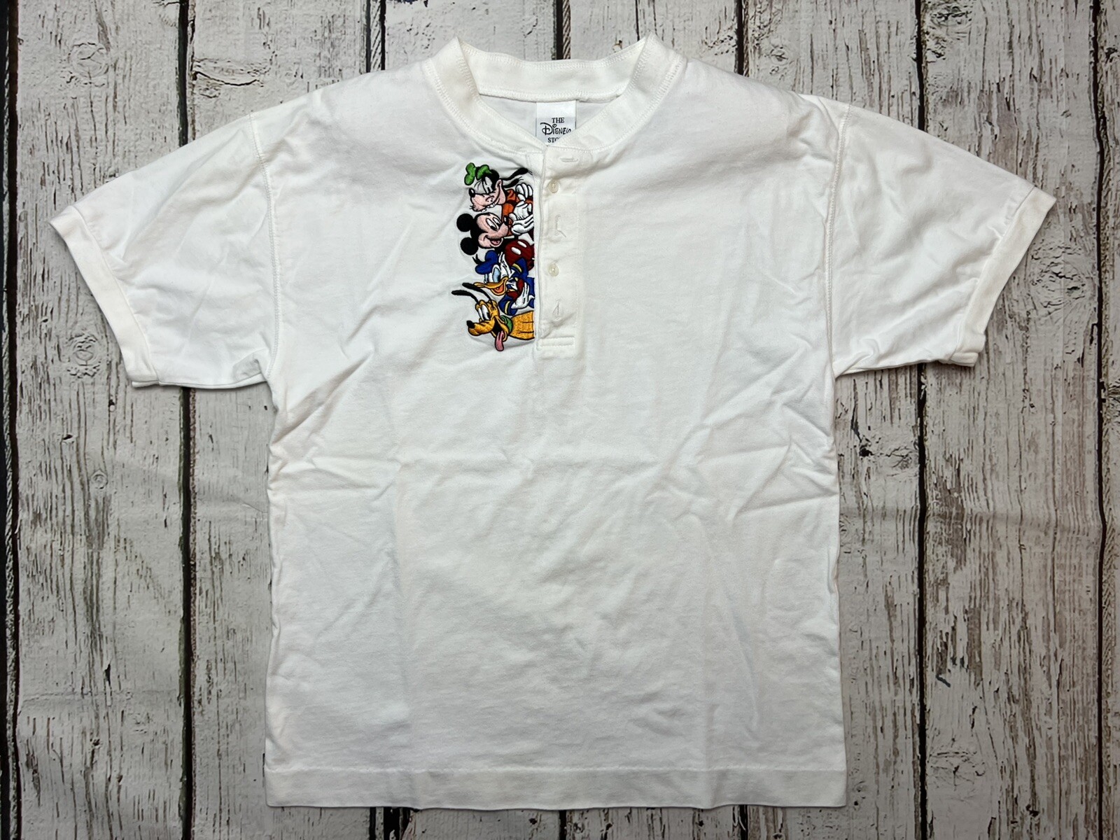 VTG Goofy Mickey Mouse Donald Duck Pluto Disney Store Women’s Henley T-Shirt