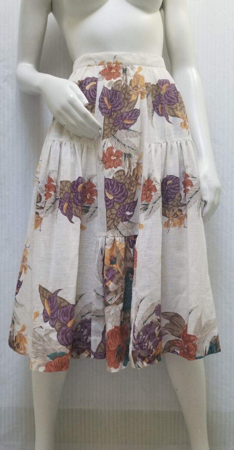 Vintage 1970’s Semi-Sheer Floral Print SKIRT – Waist 26 inches – EUC