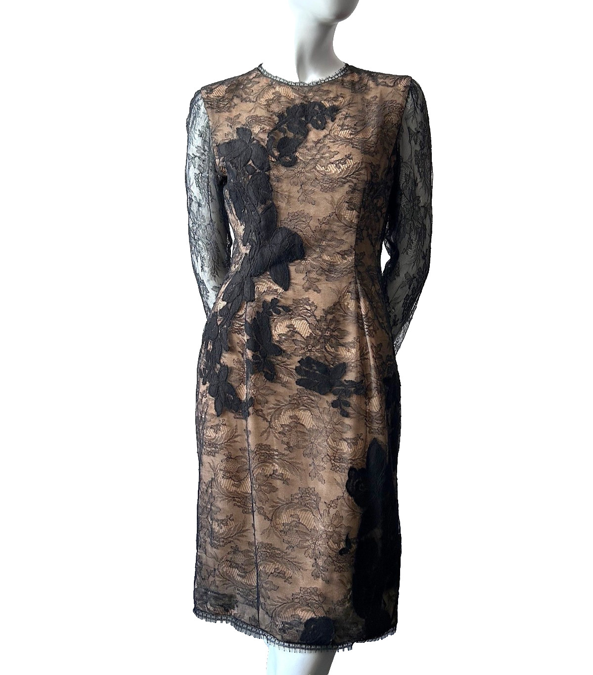 Elegant Vintage 80s 90s Wear to Wedding BILL BLASS Black Lace sz 6 8 Bergdorf