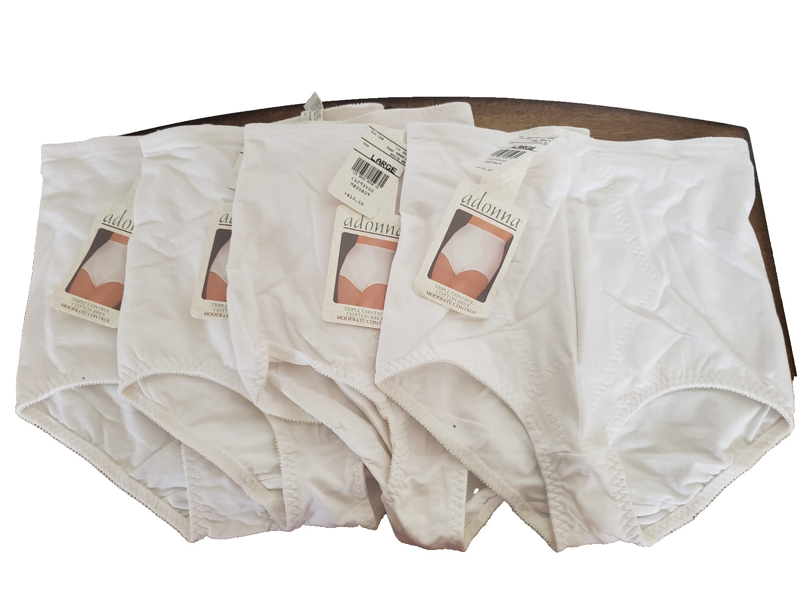 NWT Cotton Adonna Firm Control Hi-Cut Brief Panty White Inner Panel Granny Sz L