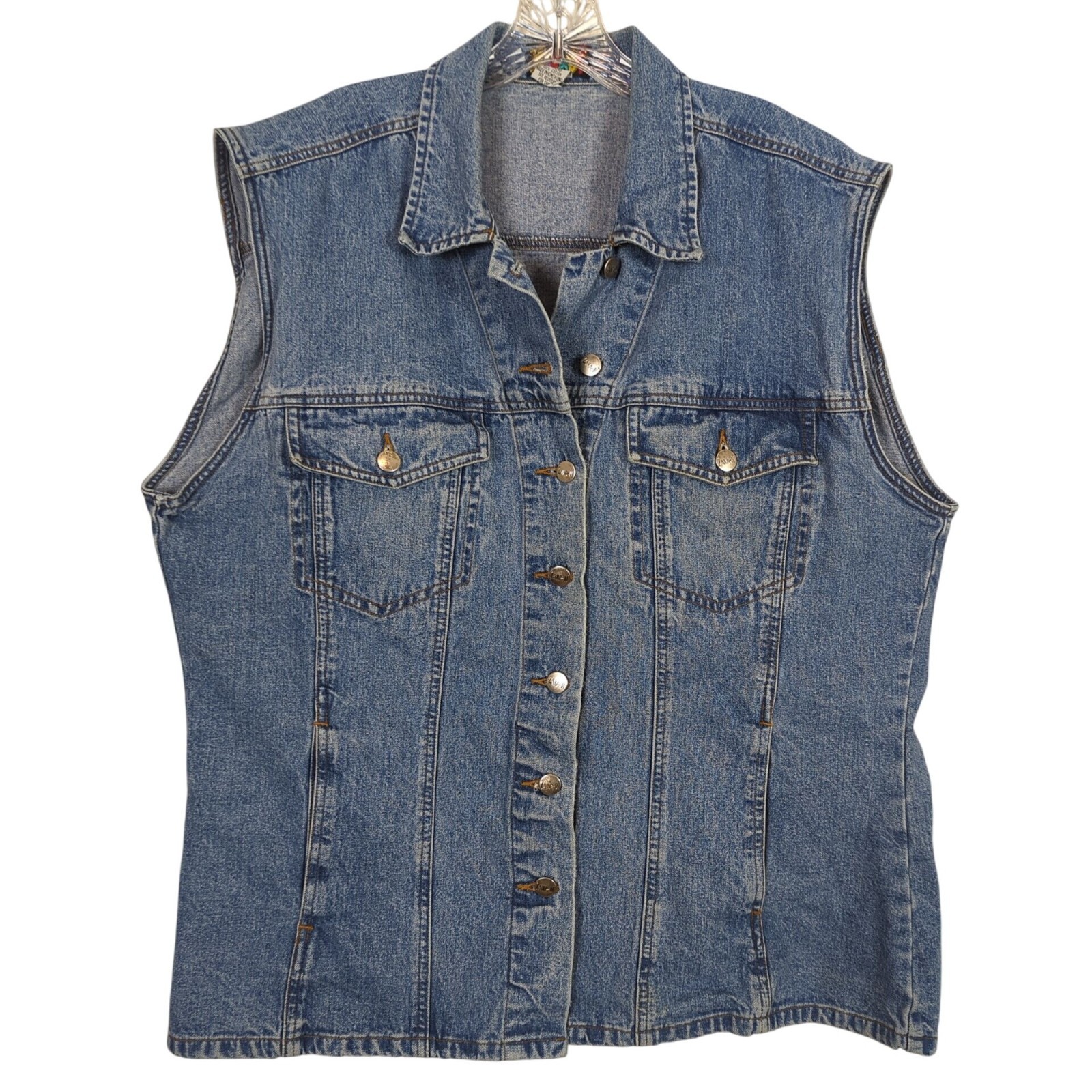 Vintage 90s Zanadi Denim Vest Women’s Plus Sz 20 Blue Jean Sleeveless Button Up