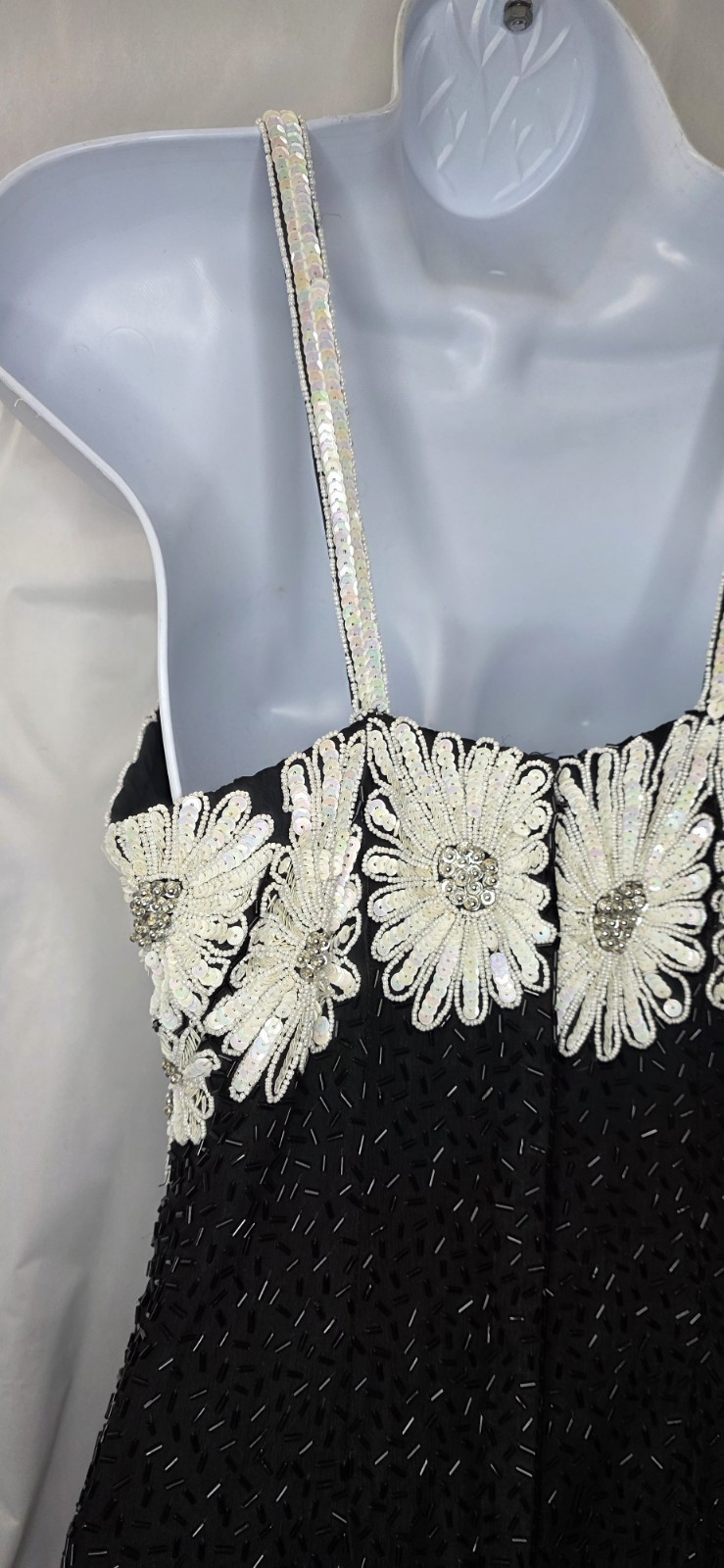 VTG Frank Usher Heavy Beaded & Sequinned 100% Silk Dress Size S 80s 90s Floral