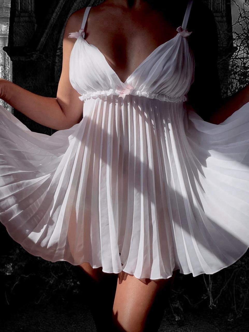 1970s white organza pleated slip dress