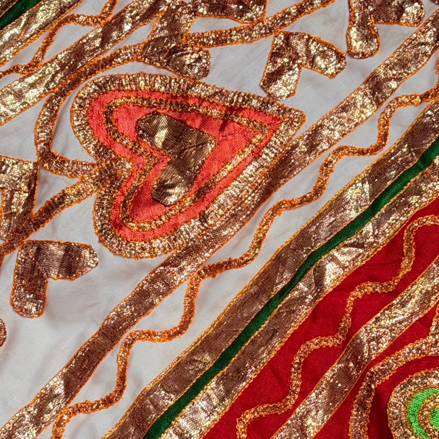 Vintage Embroidered Maxi Skirt Red White Gold Green Bohemian Ethnic