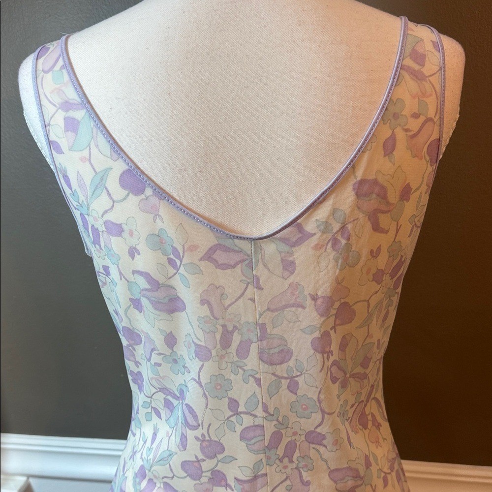 Vintage 90s Sheer Floral Slip Dress Pastel Coquette S