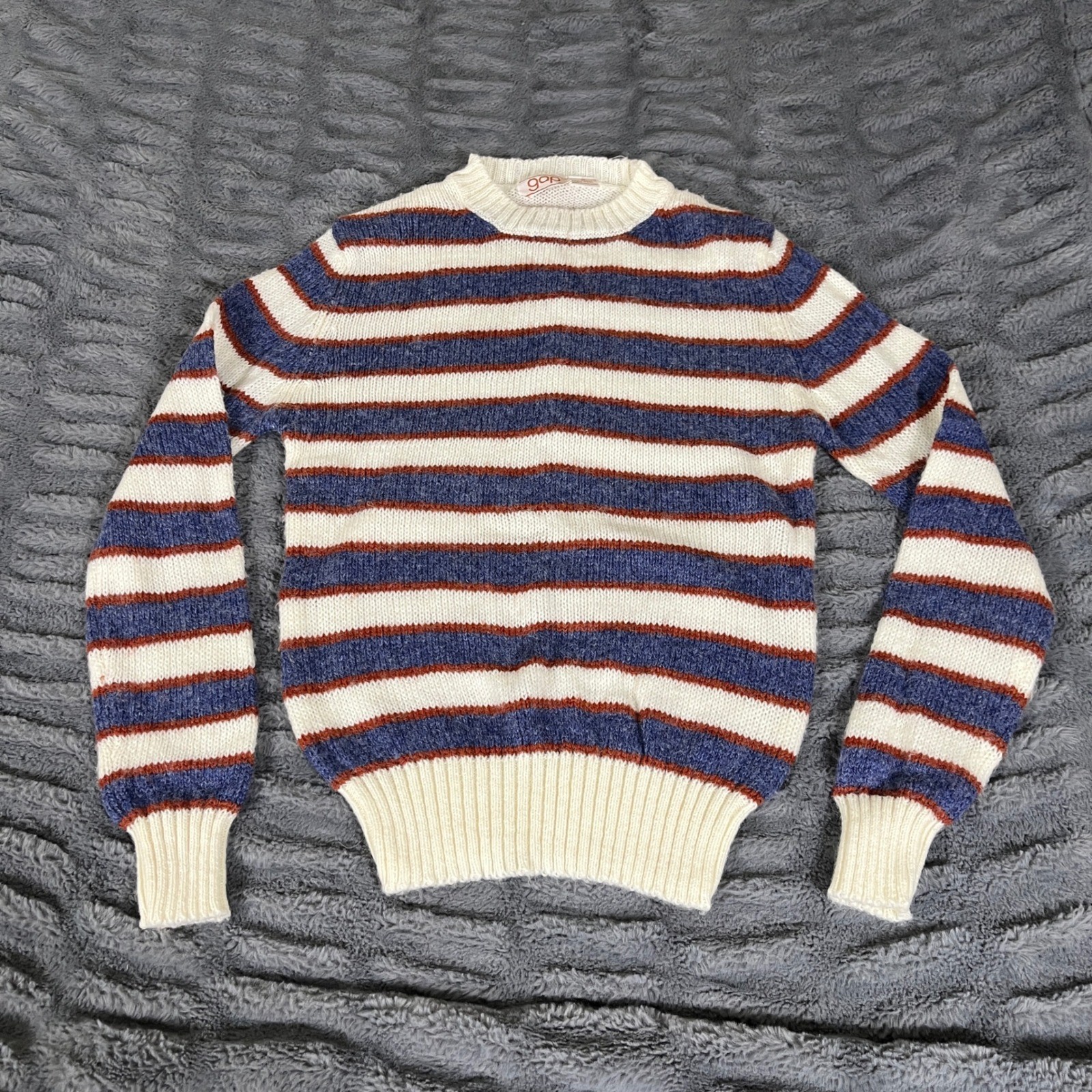 Vintage Gap Striped Crewneck Sweater Small Blue Cream Rust Wool Blend AP377