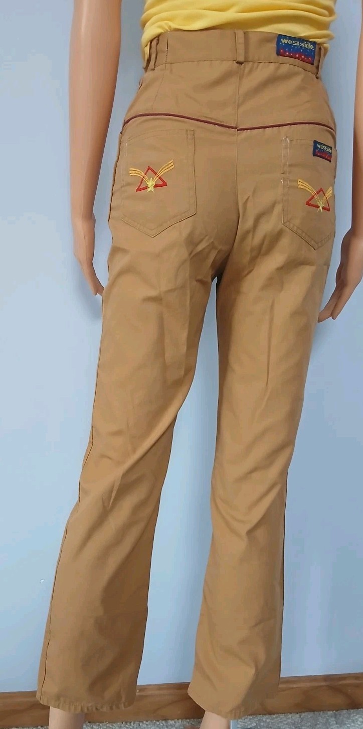 Vtg 80s Westside Western High-Waisted Embroidered Piping Pants Tailored 24″Waist