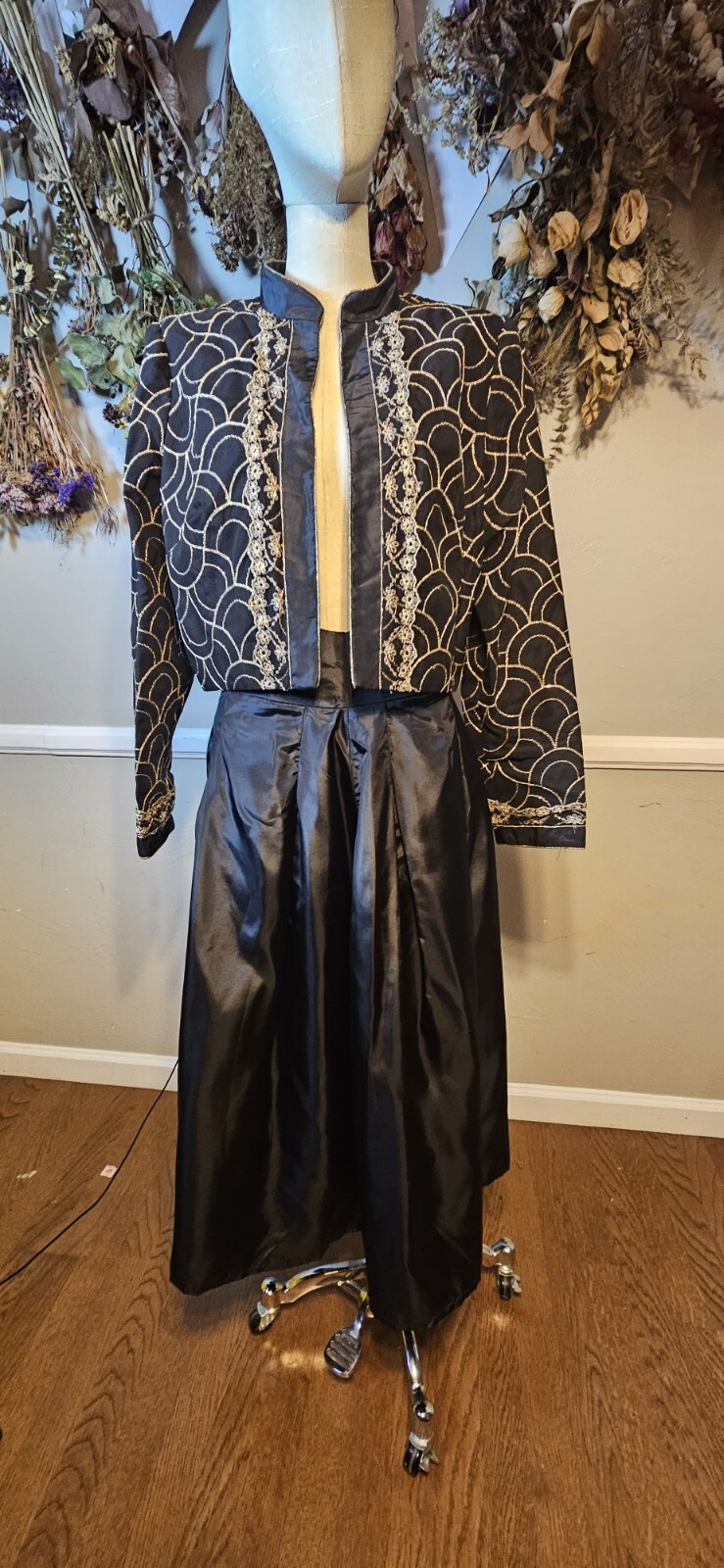 Vintage Two Piece Black And Gold Jack Bryan Formal Skirt Suit Mkd Sz 16 As…