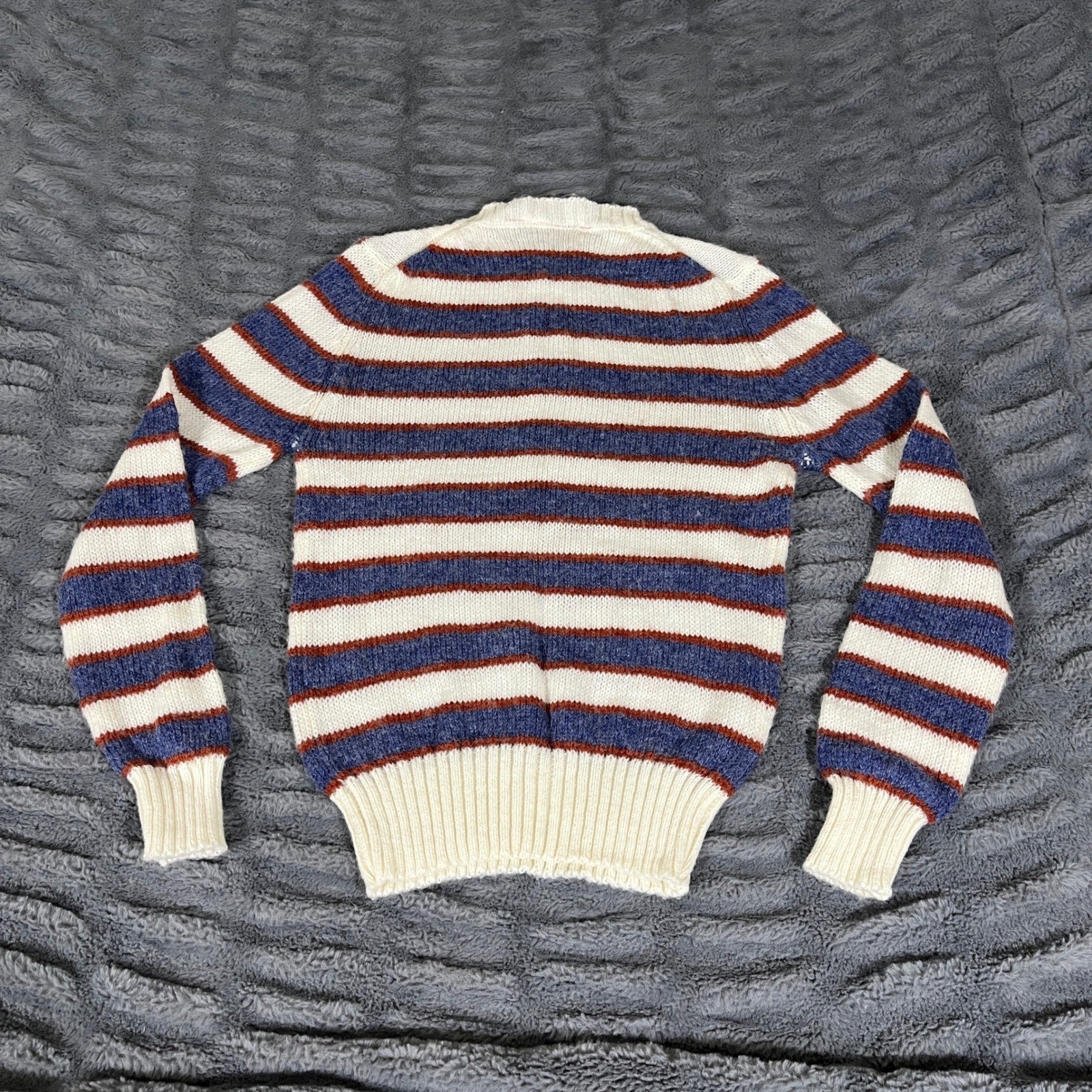 Vintage Gap Striped Crewneck Sweater Small Blue Cream Rust Wool Blend AP377