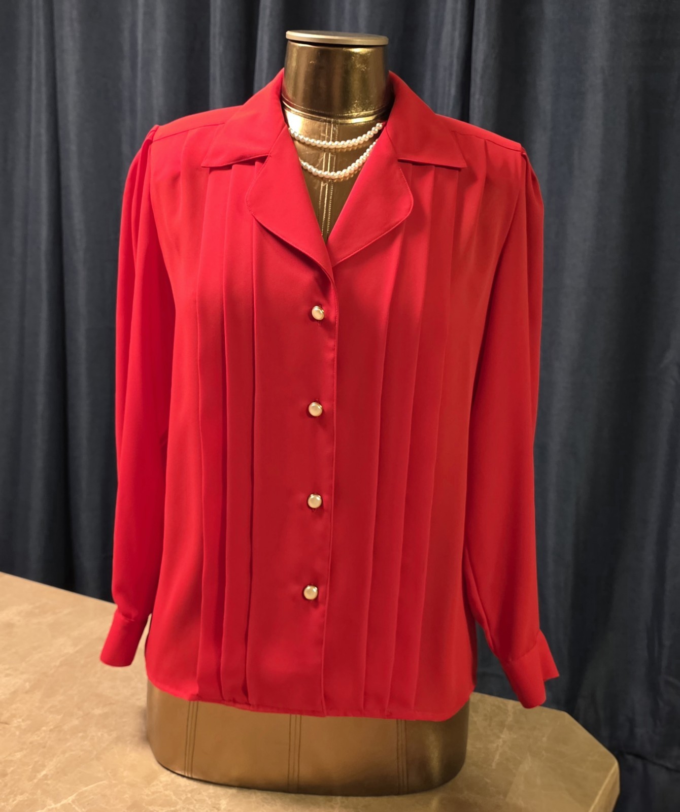 VTG 80s Crimson Pintuck Pleated Blouse NWT Deadstock 8P Designing Woman Style
