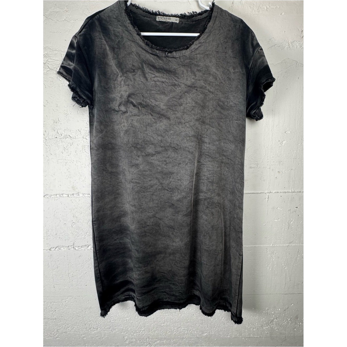 Revolve Stateside Vintage Tencel Woven Tee shirt dress. black gray Distressed XS