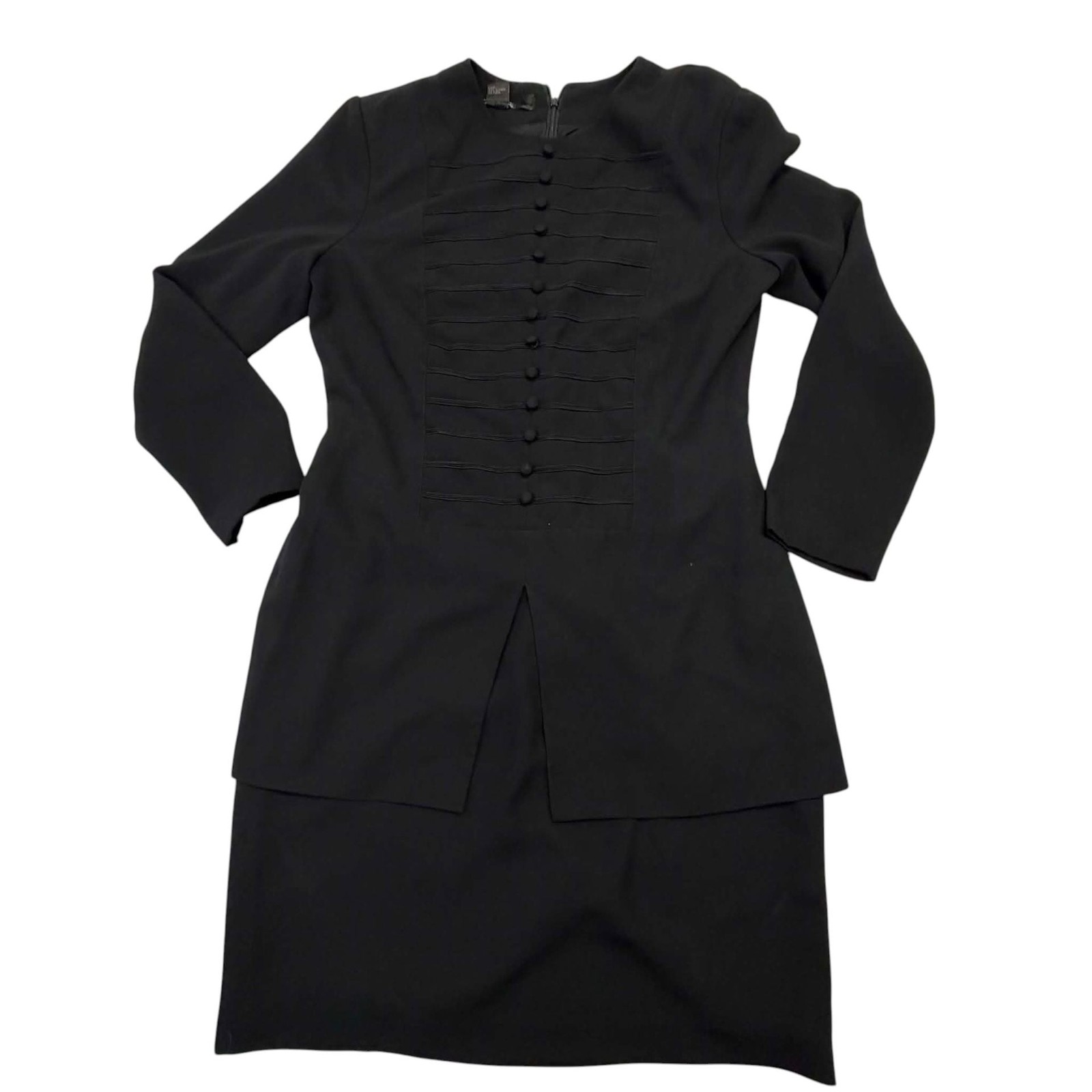 Vintage Maranna Blk Structured Long Sleeve Dress with Decorative Pintuck Buttons