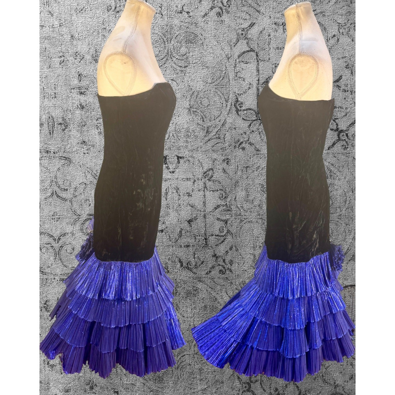 Vintage 80s Bonnie’s Boutique Black Velvet Sleeveless Drop Waist Dress Size 8