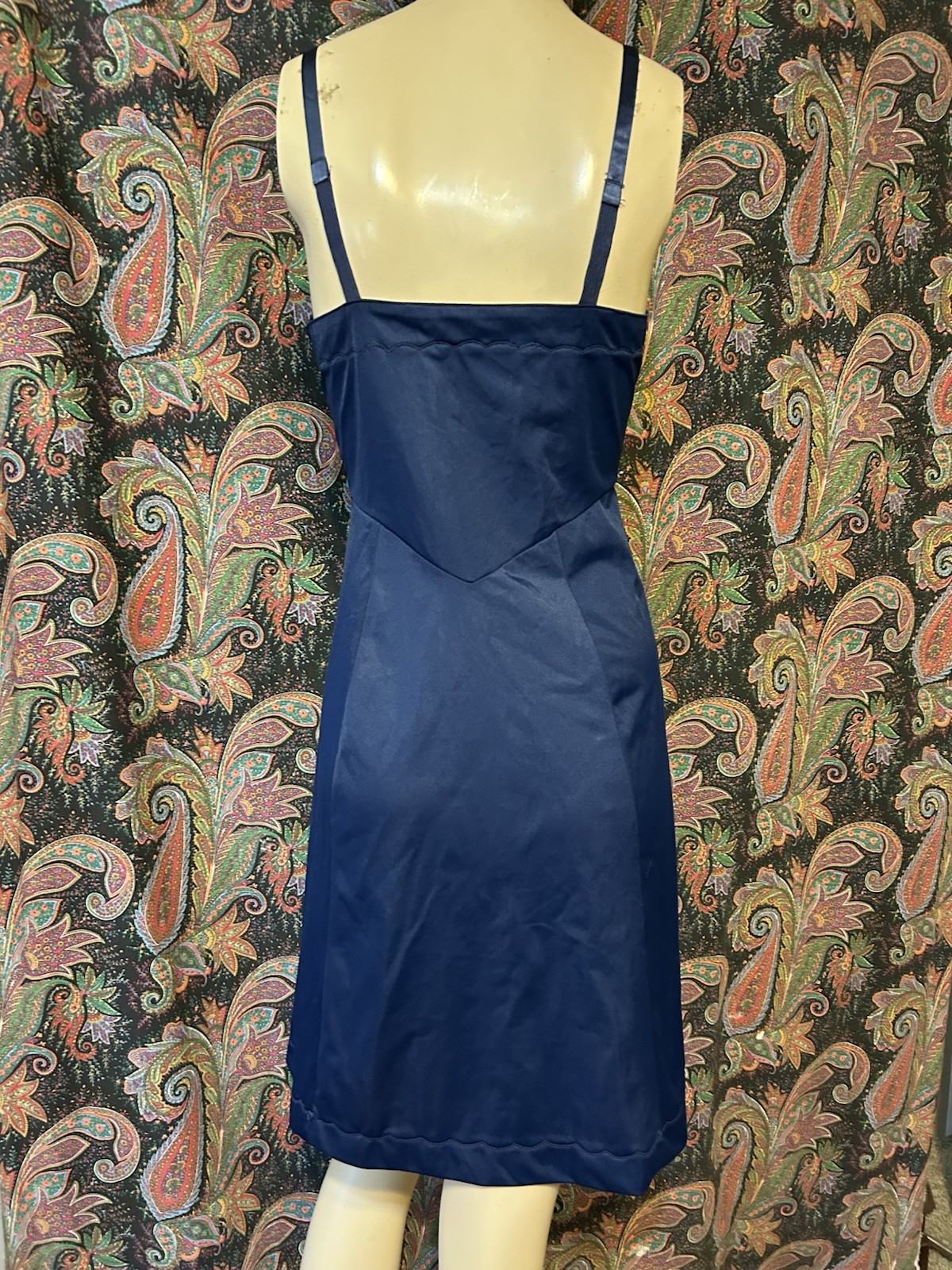 Vintage Sears Navy Blue Nylon Tricot Princess Slip Nighty Lingerie 34