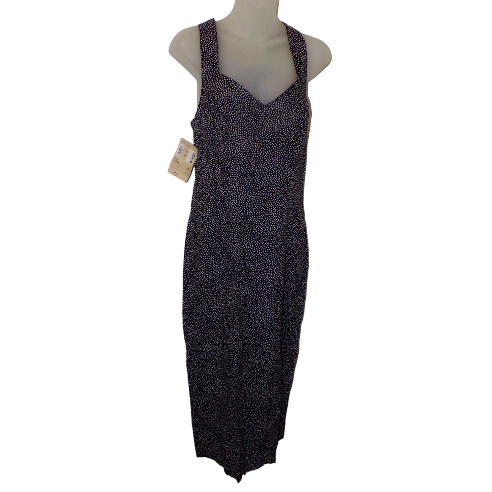 New Vintage 90’s ELISSE Criss-Cross Back Long Dress Polka Dot Rayon sz 9/10
