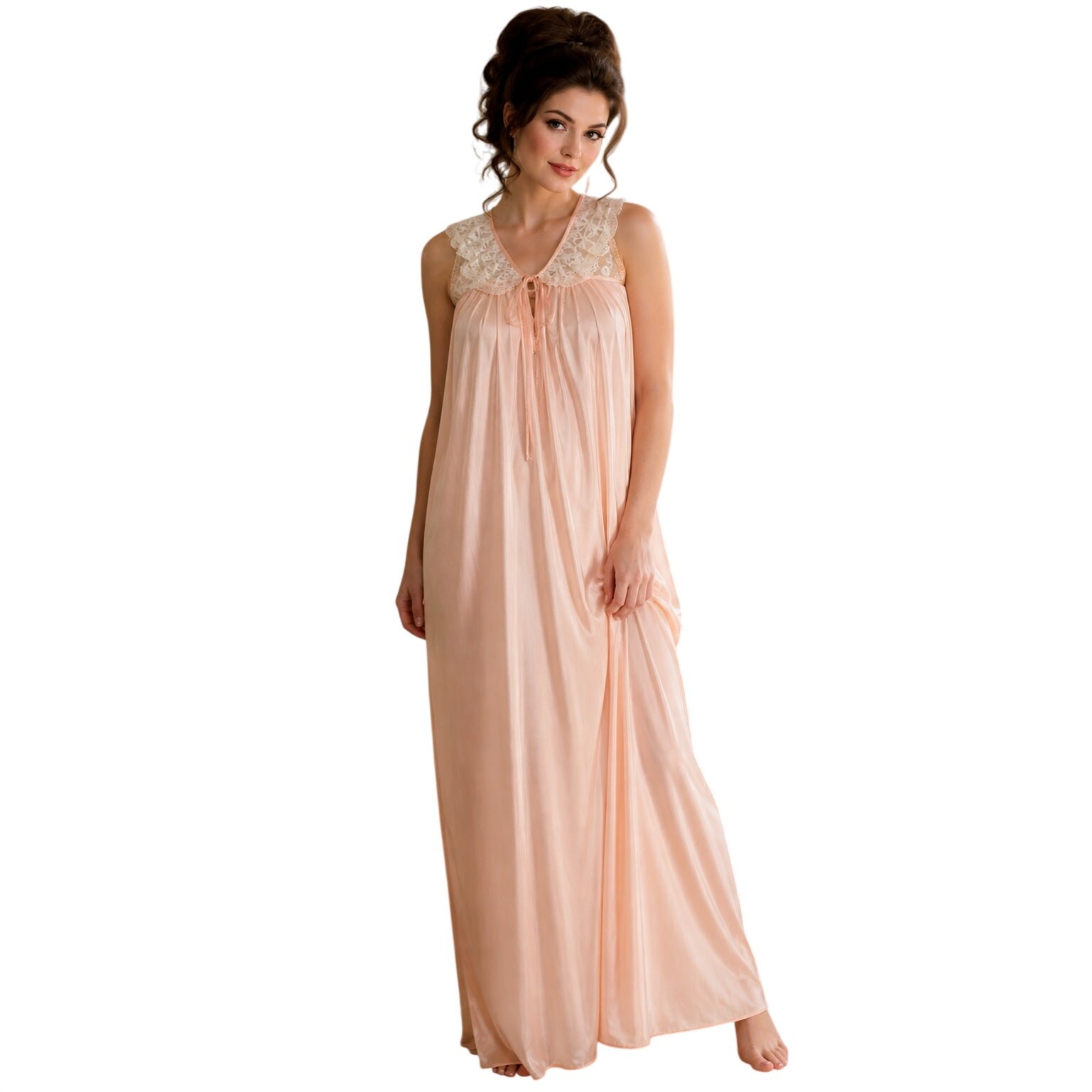 VTG Odette Barsa Peach Nightgown Lace Collar NWOT Romantic 1960s M-XL