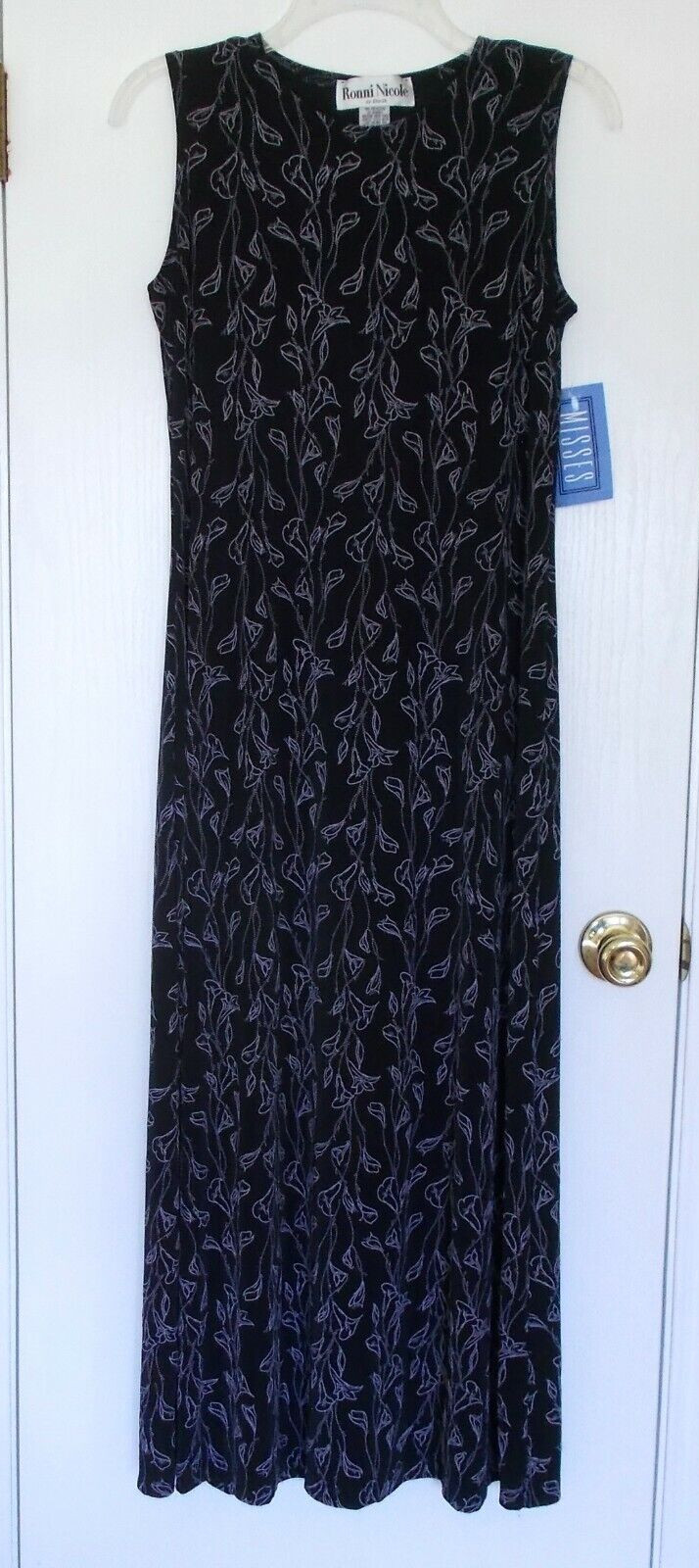 Ronni Nicole by Ouida Black Dress Size 8 Floral Pattern Maxi Length NWT 1990’s